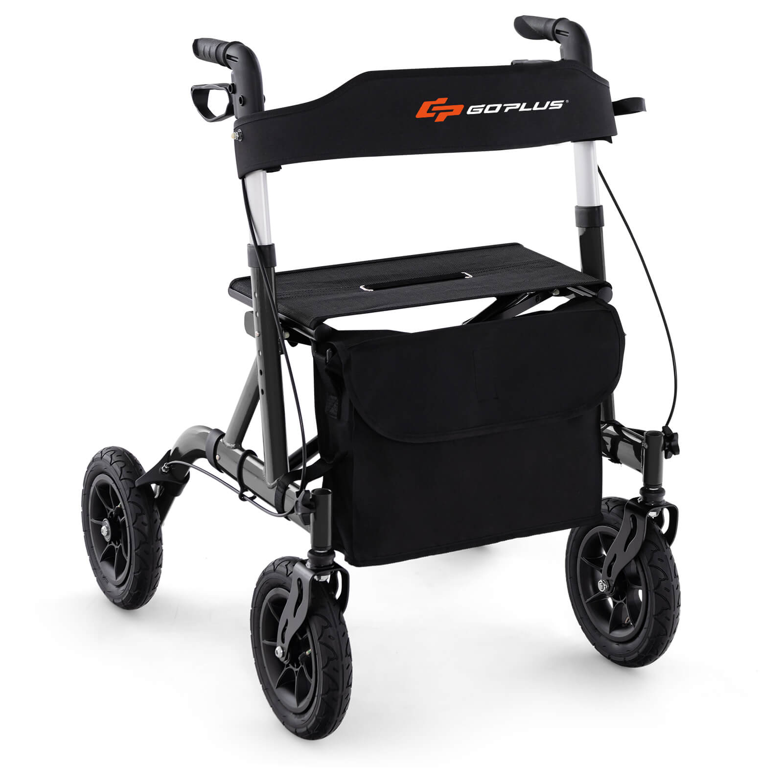Costway - Foldable Height Adjustable Rollator Walker with Seat, Storage Bag for Seniors - Black