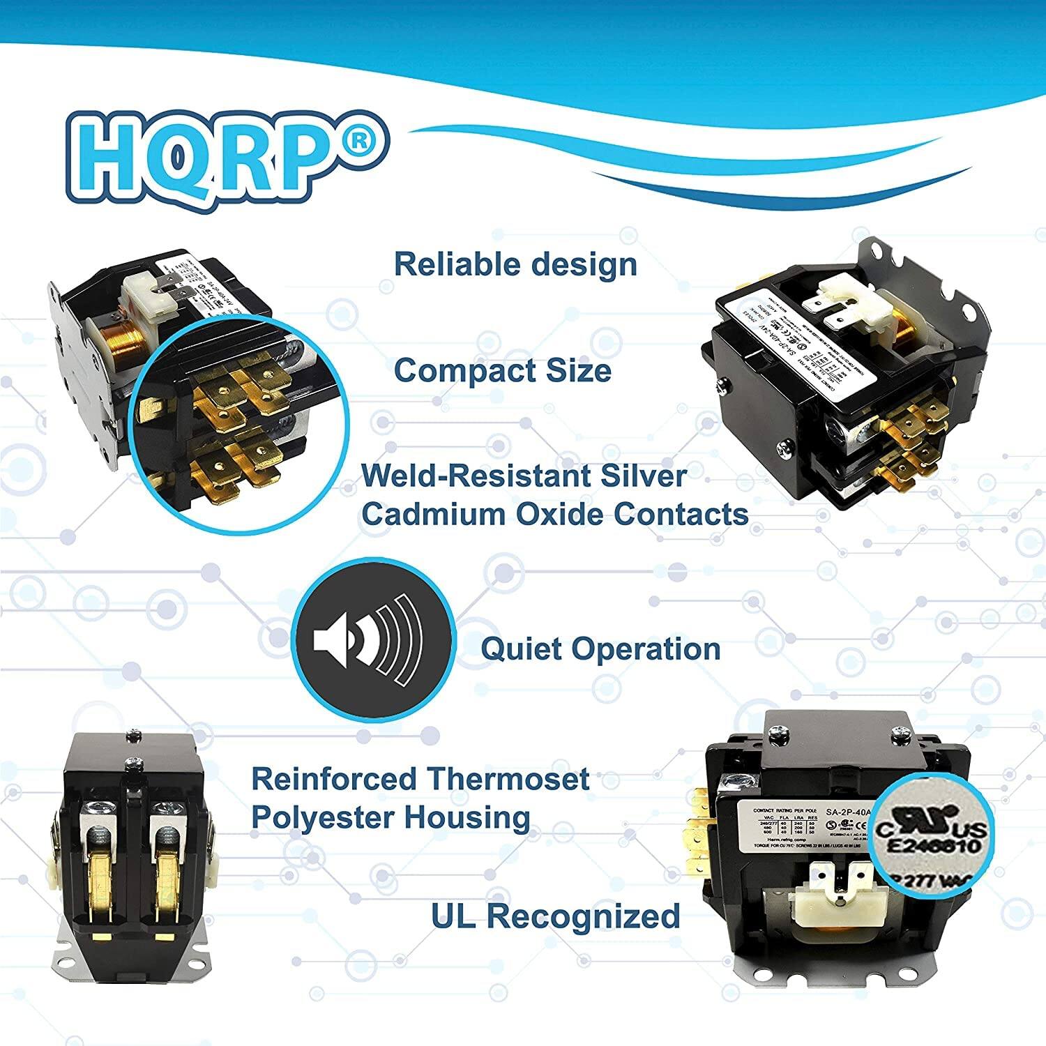 HQRP®  
Reliable design  
Compact Size  
Weld-Resistant Silver Cadmium Oxide Contacts  
Quiet Operation  
Reinforced Thermoset Polyester Housing  
UL Recognized  

SA-2P-4GA  
LR US E246810  
277 vA