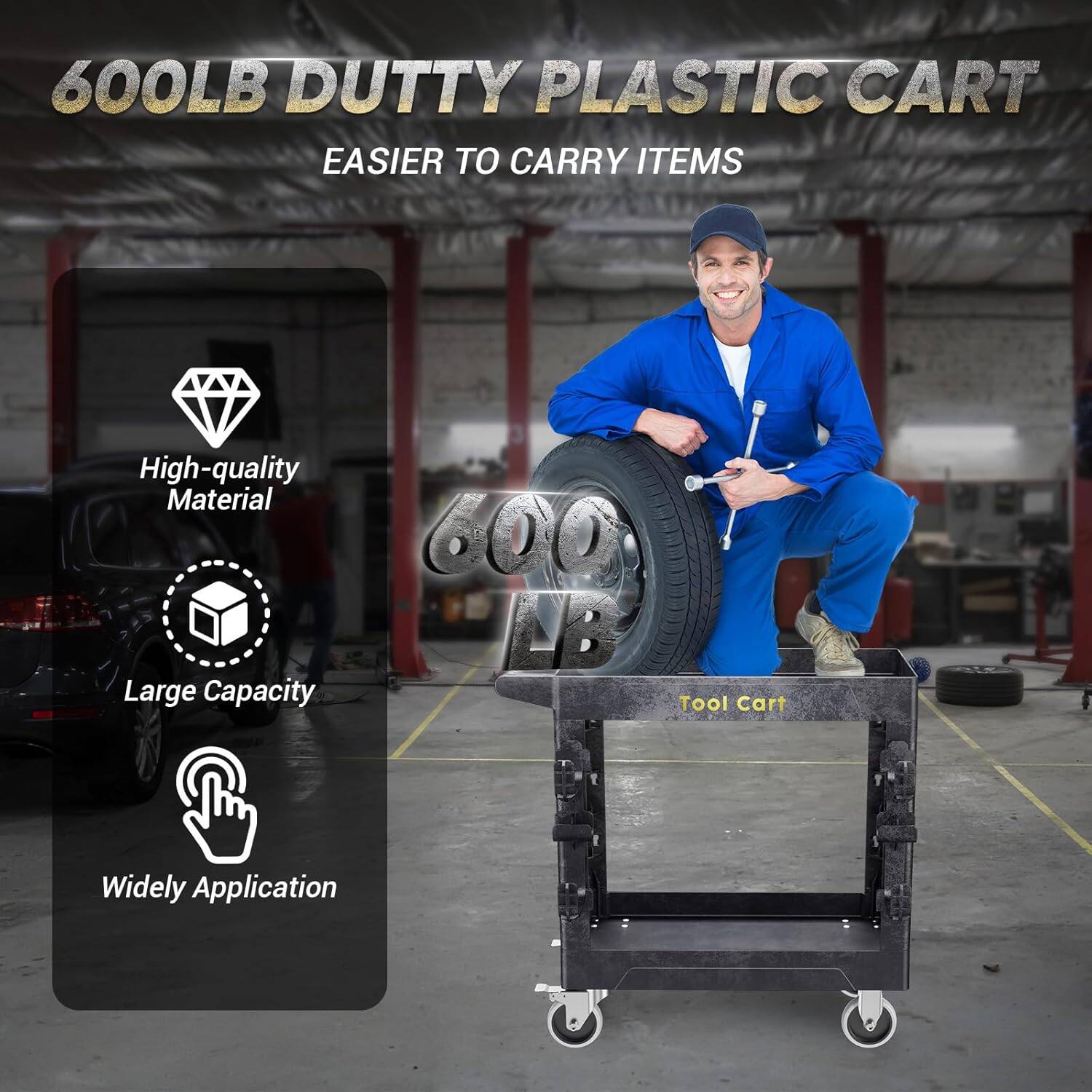 600LB DUTTY PLASTIC CART
EASIER TO CARRY ITEMS
High-quality Material
Large Capacity
Tool Cart
Widely Application