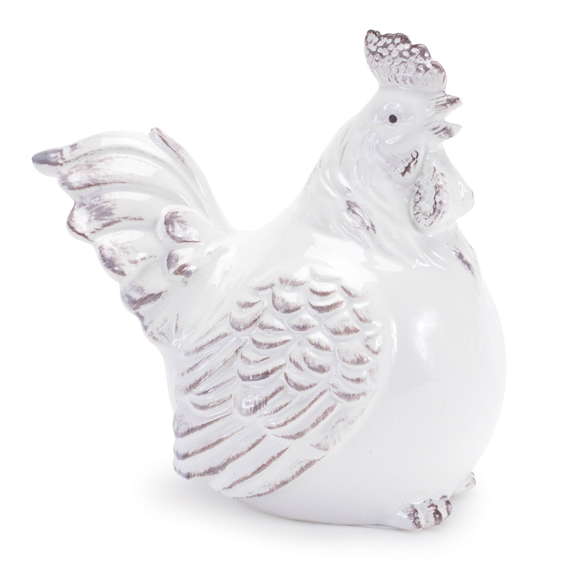 Left. BreeBe - Ceramic Chicken Decor (Set of 6) - White, Beige.