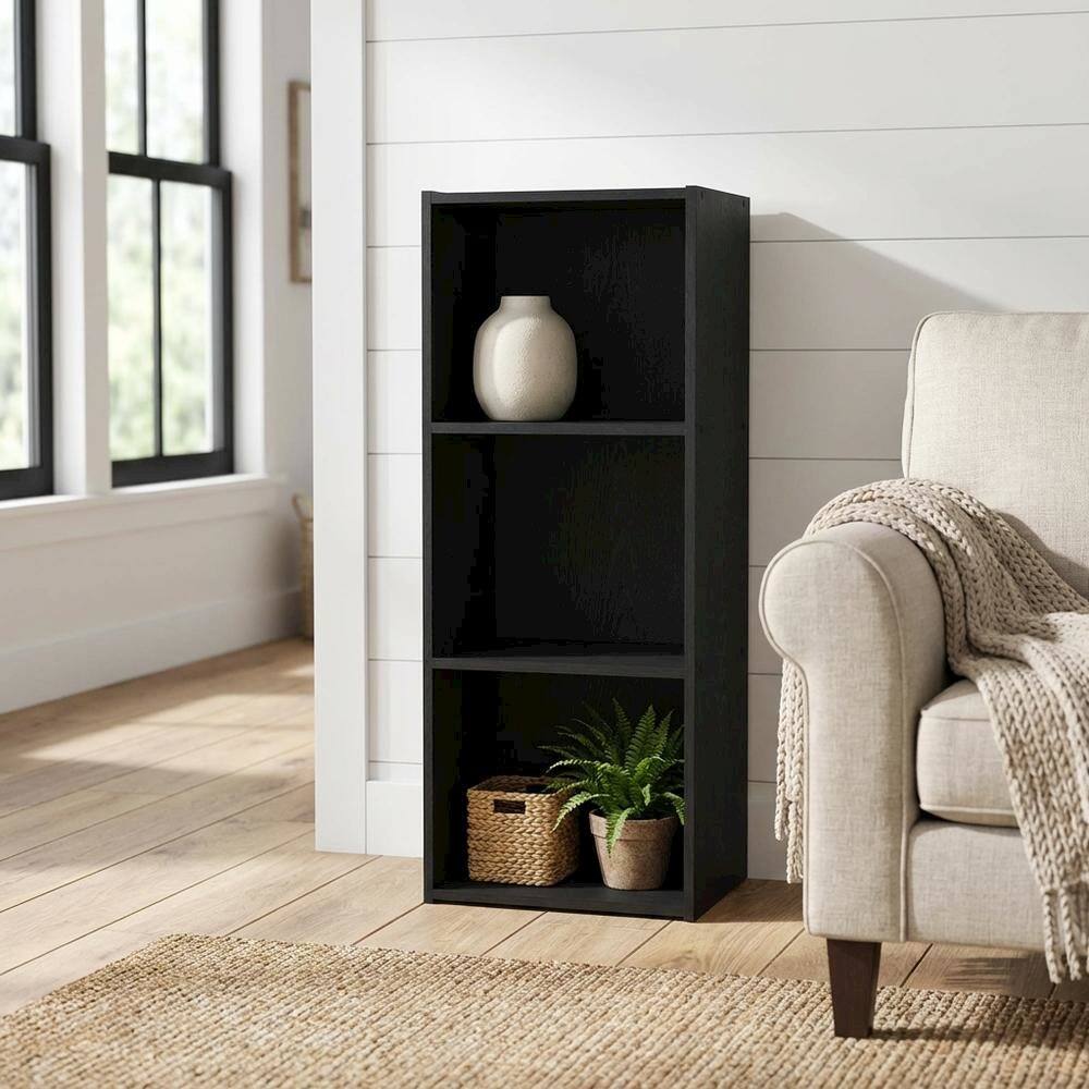 Angle. FurniFact - Blackwood 3-Tier Open Shelf Bookcase with Sturdy Wood Construction - Blackwood.