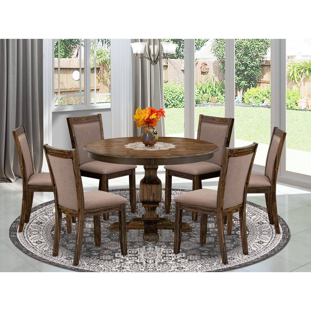 Angle. East West Furniture - East West Furniture 7-Pc Dining Set - Kitchen Pedestal Table and 6 Coffee Color Parson Chairs with High Back - - Multi-Color.