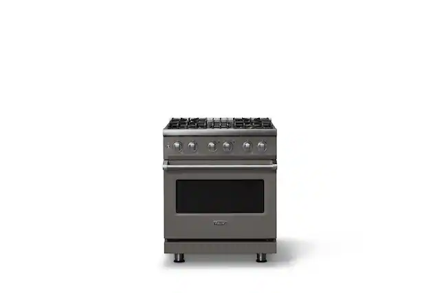Front. Viking - 30 in. Wide 4 Burner Pro 5 Series 4.7 Cu. Ft. Freestanding Sealed Dual Fuel Convection Range - Damascus Gray - Damascus Gray.