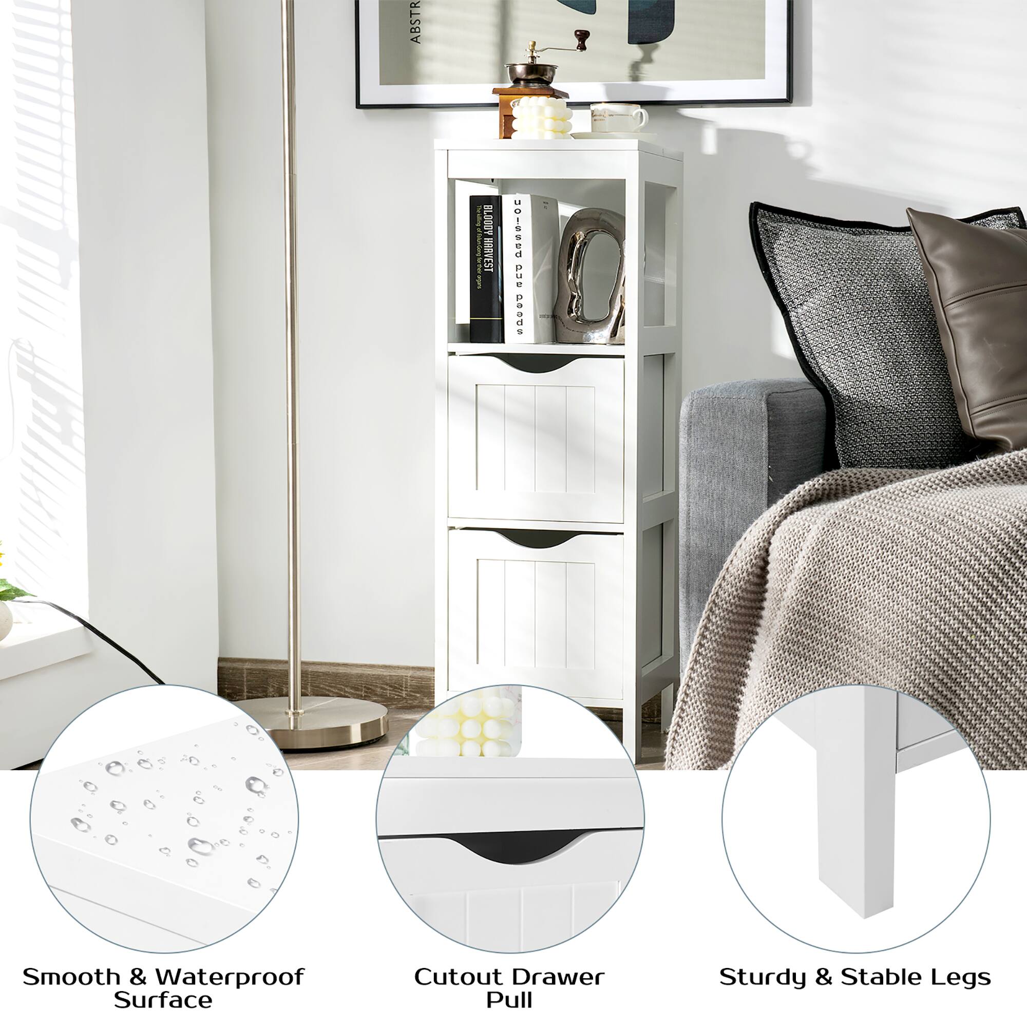 Smooth & Waterproof Surface, Cutout Drawer Pull, Sturdy & Stable Legs