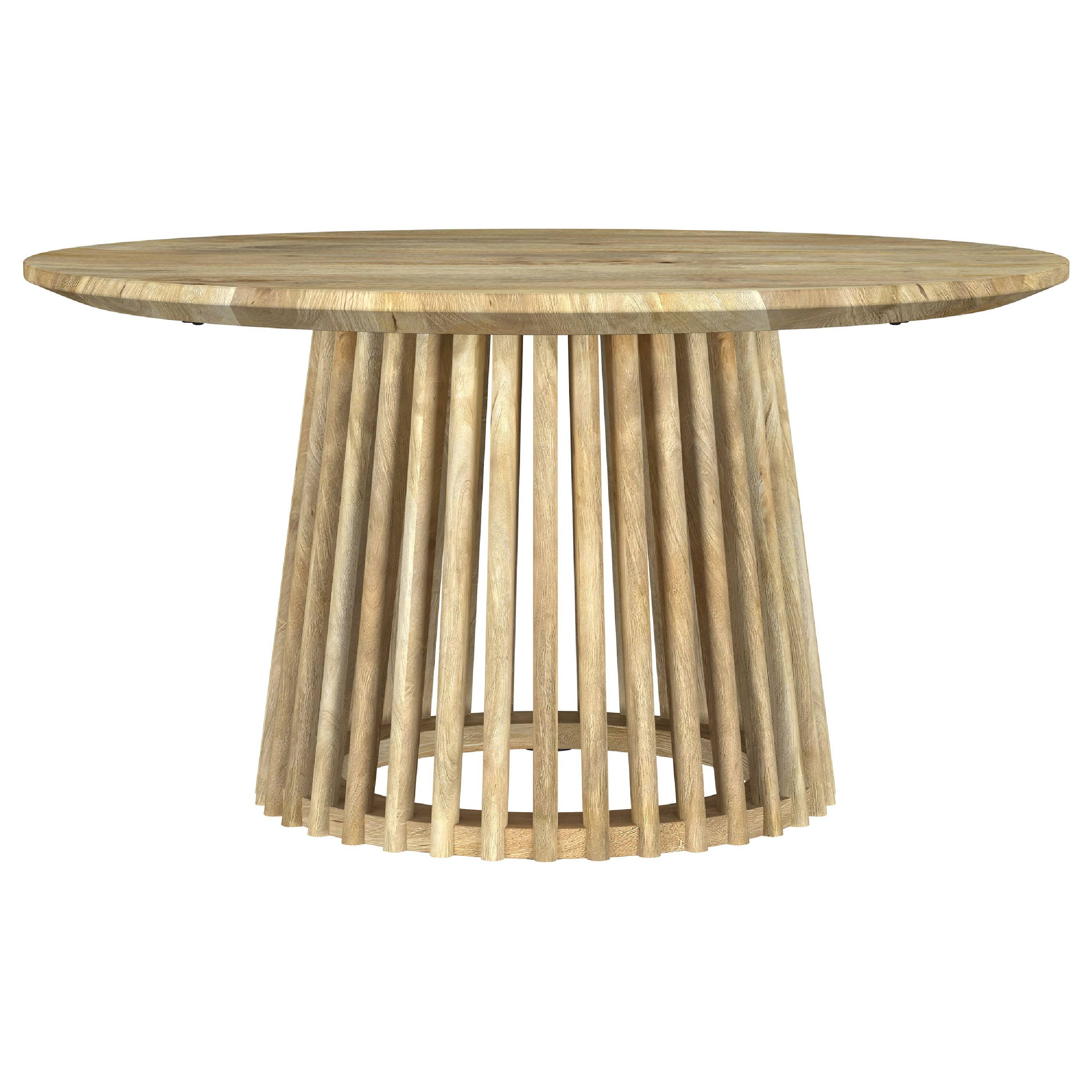 Alt View 2. Manhattan Lane - Trey Cocktail Coffee Table, Spindle Pedestal, Natural Mango Wood 30 Inch - Natural Mango Brown.