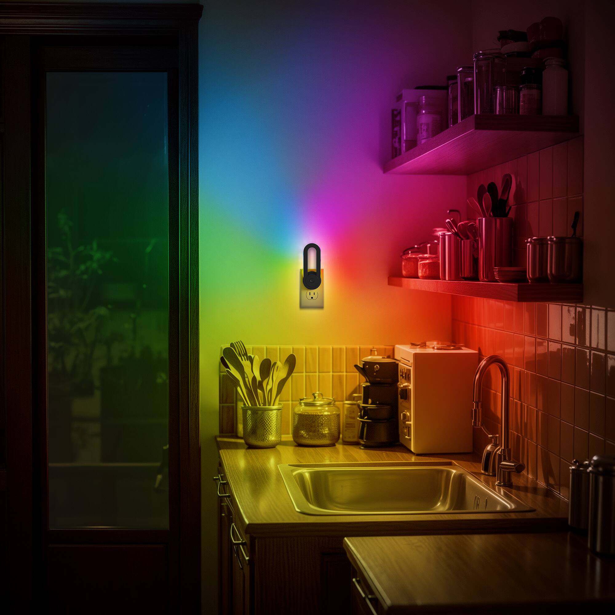 Alt View 2. Jandcase - JANDCASE RGB Plug-in Night Light, Color Changing with Strobe/Pause, 180° Rotatable Head and Memory, for Bedroom - Black.