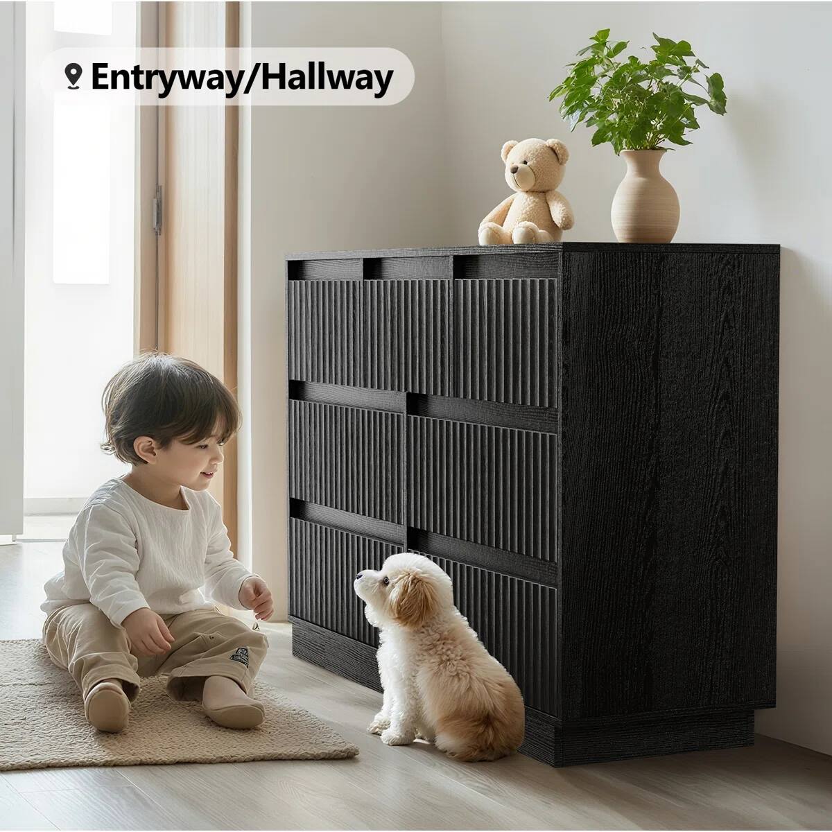 Alt View 4. Koligey - 7-Drawer Dresser 47"W Double Dresser With Waveform Fluted Panel - black.