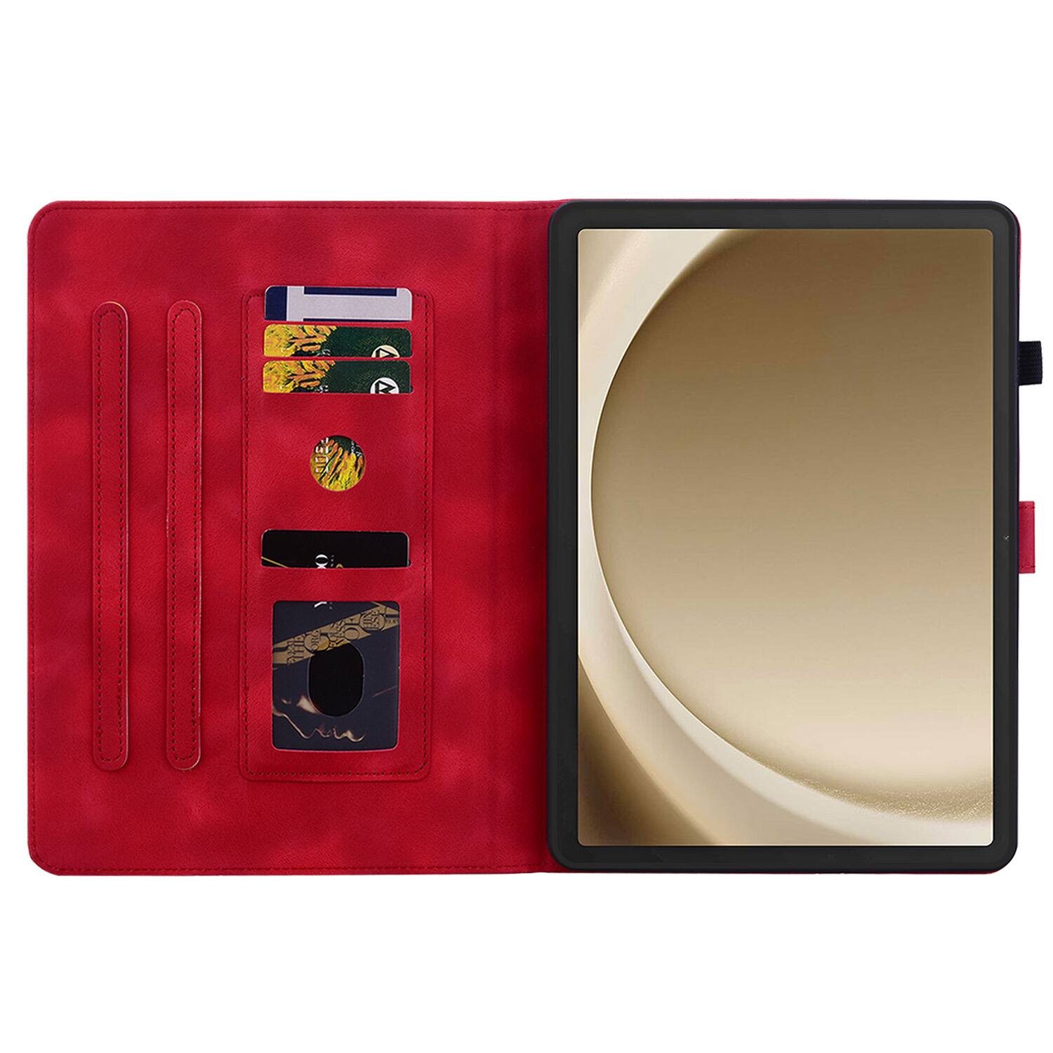 Back. Dteck - Case for Samsung Galaxy Tab A9 8.7" 2023 (SM-X110) with Card Holder Kickstand,Embossed Pattern PU Leather Flip Cover - Red.