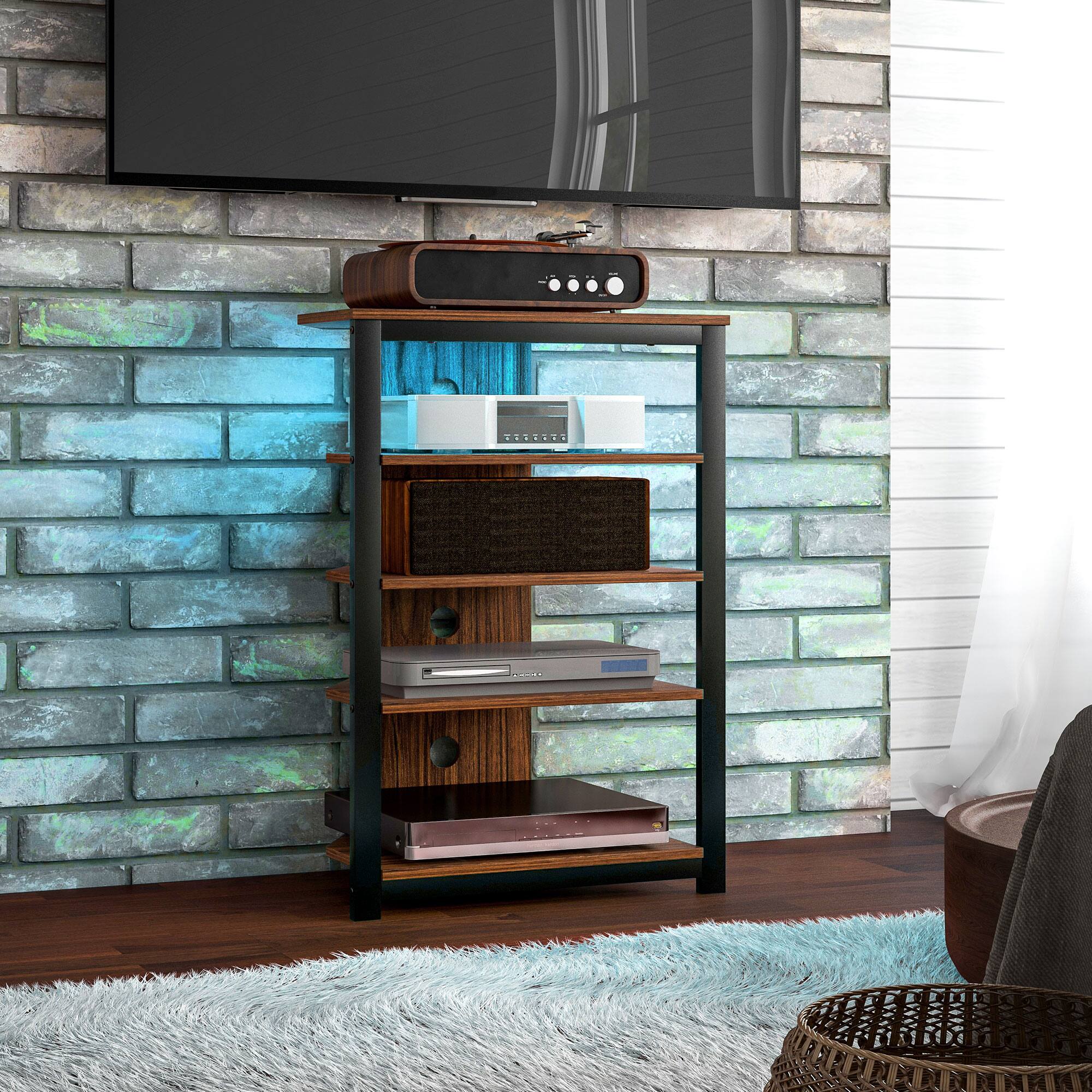 Alt View 1. Homcom - Media Stand with LED 4-Tier Audio Rack AV Media Corner Shelf with Cable Management for DVD Players Game Console TV Box - Brown.