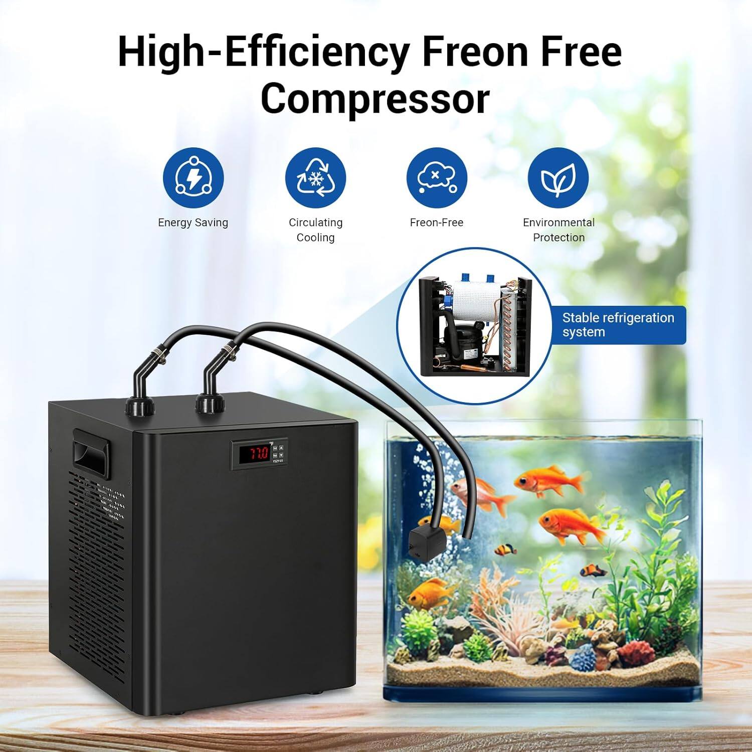 High-Efficiency Freon Free Compressor

- Energy Saving
- Circulating Cooling
- Freon-Free
- Environmental Protection
- Stable refrigeration system