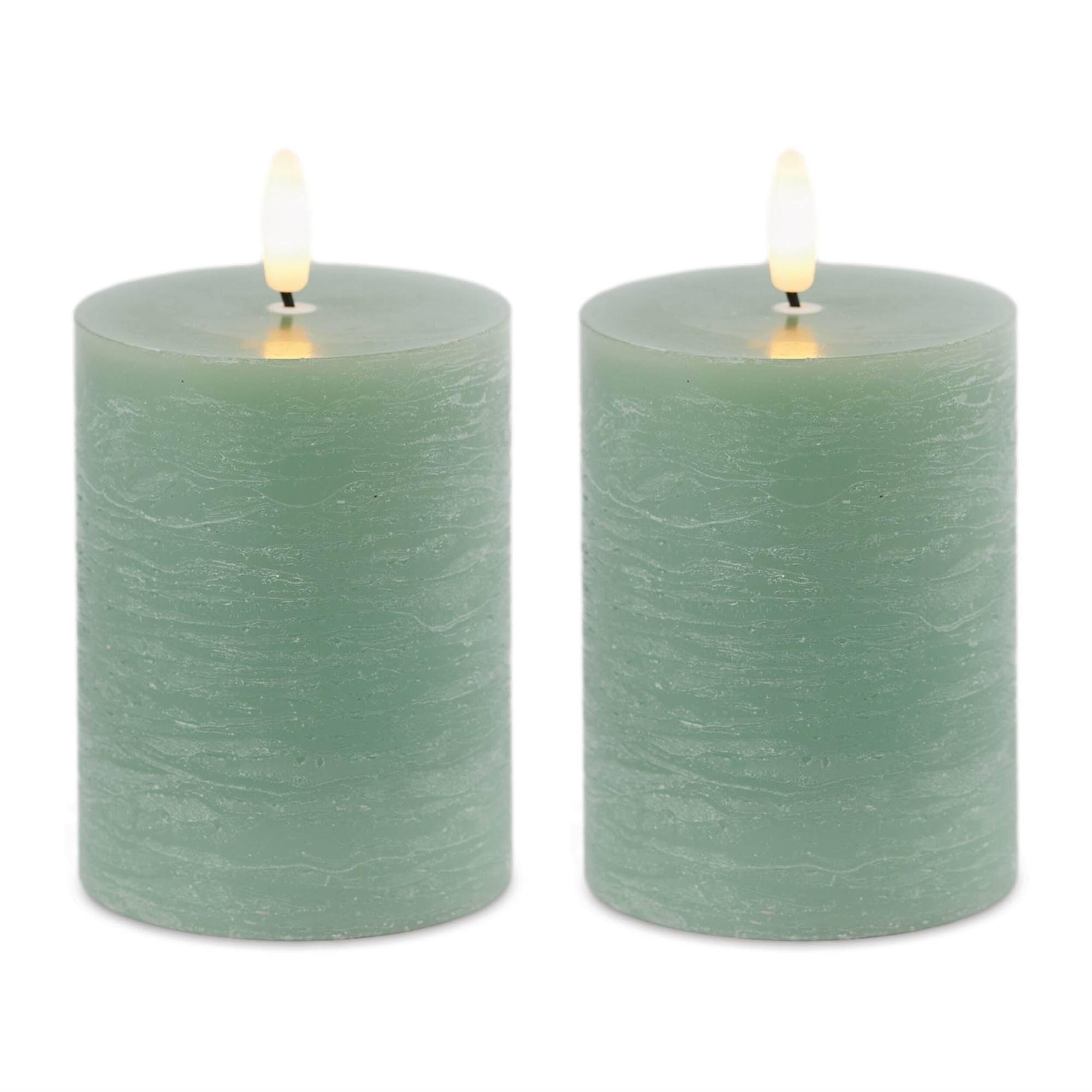 Angle. BreeBe - FIA Wick Green Pillar Candle (Set of 2) - Green.