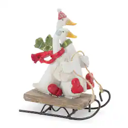 BreeBe - Sledding Holiday Goose Figurine (Set of 4) - Green, White, Red