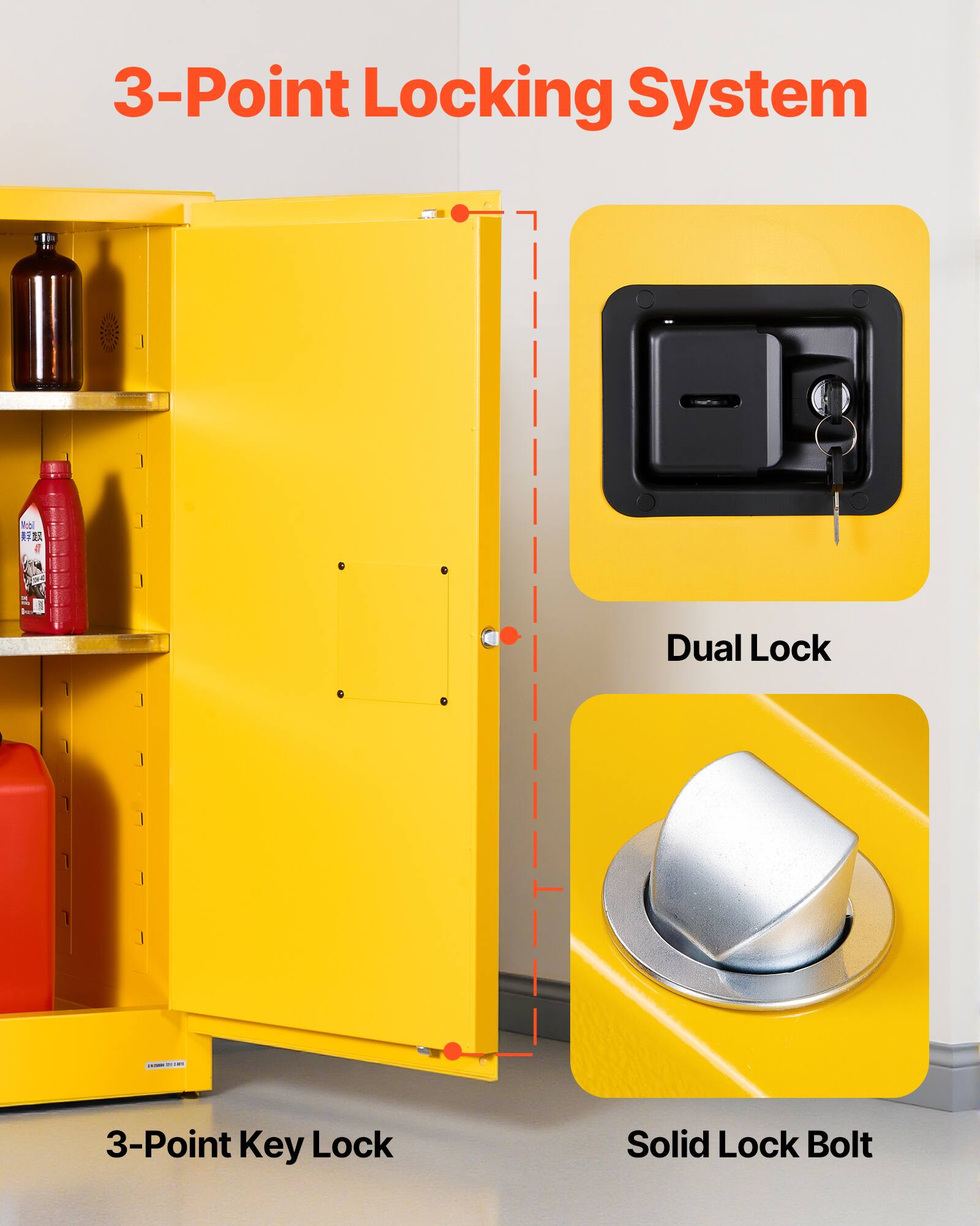 3-Point Locking System

- Dual Lock
- 3-Point Key Lock
- Solid Lock Bolt