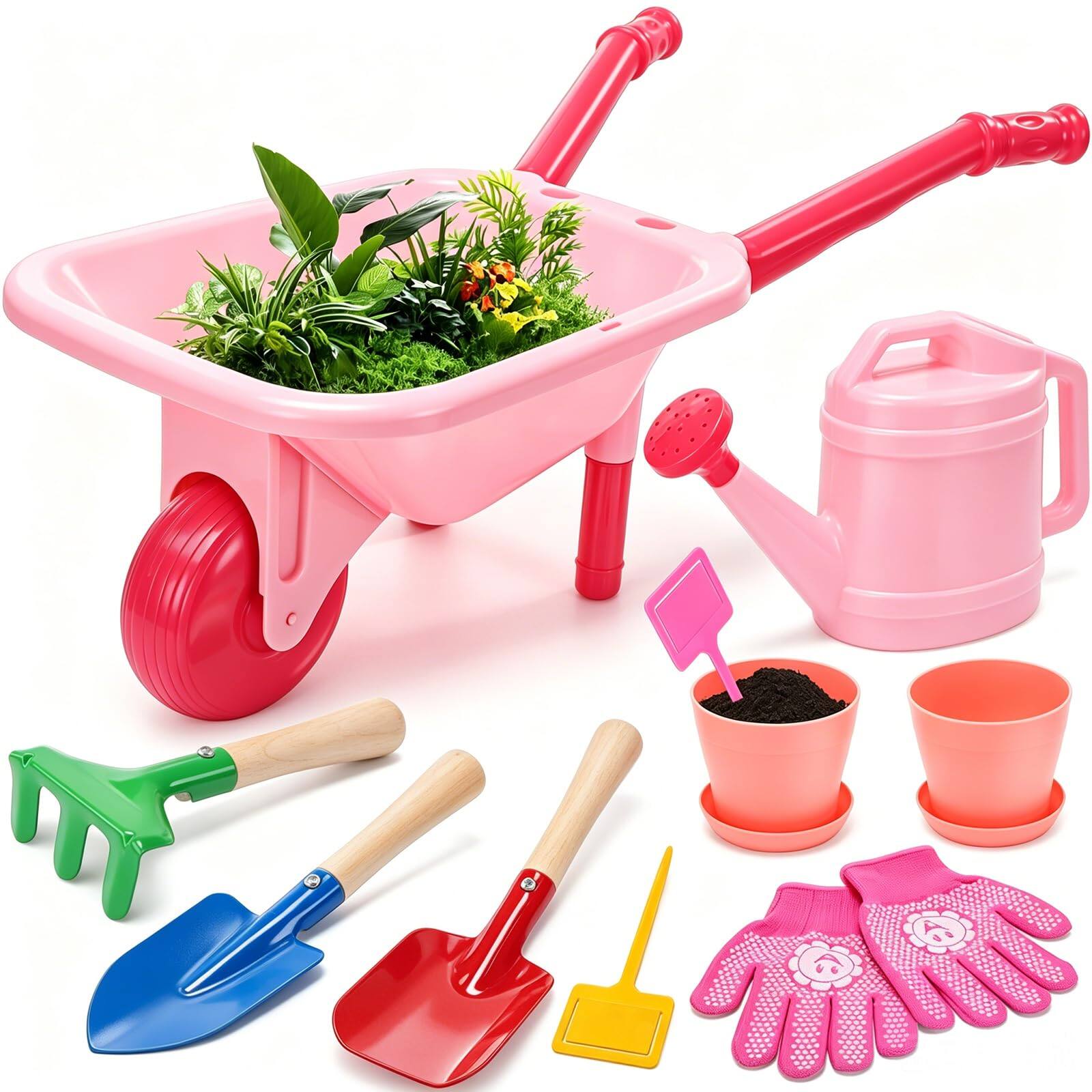 CUTE STONE Kids Gardening Tool Set, Pink Wheelbarrow Garden Toy - Best Buy