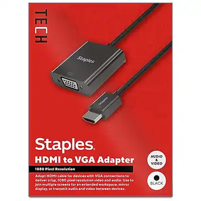 Staples Serial Adapter Staples TECH HDMI to VGA Audio/Video Adapter, Male to Female Black ...