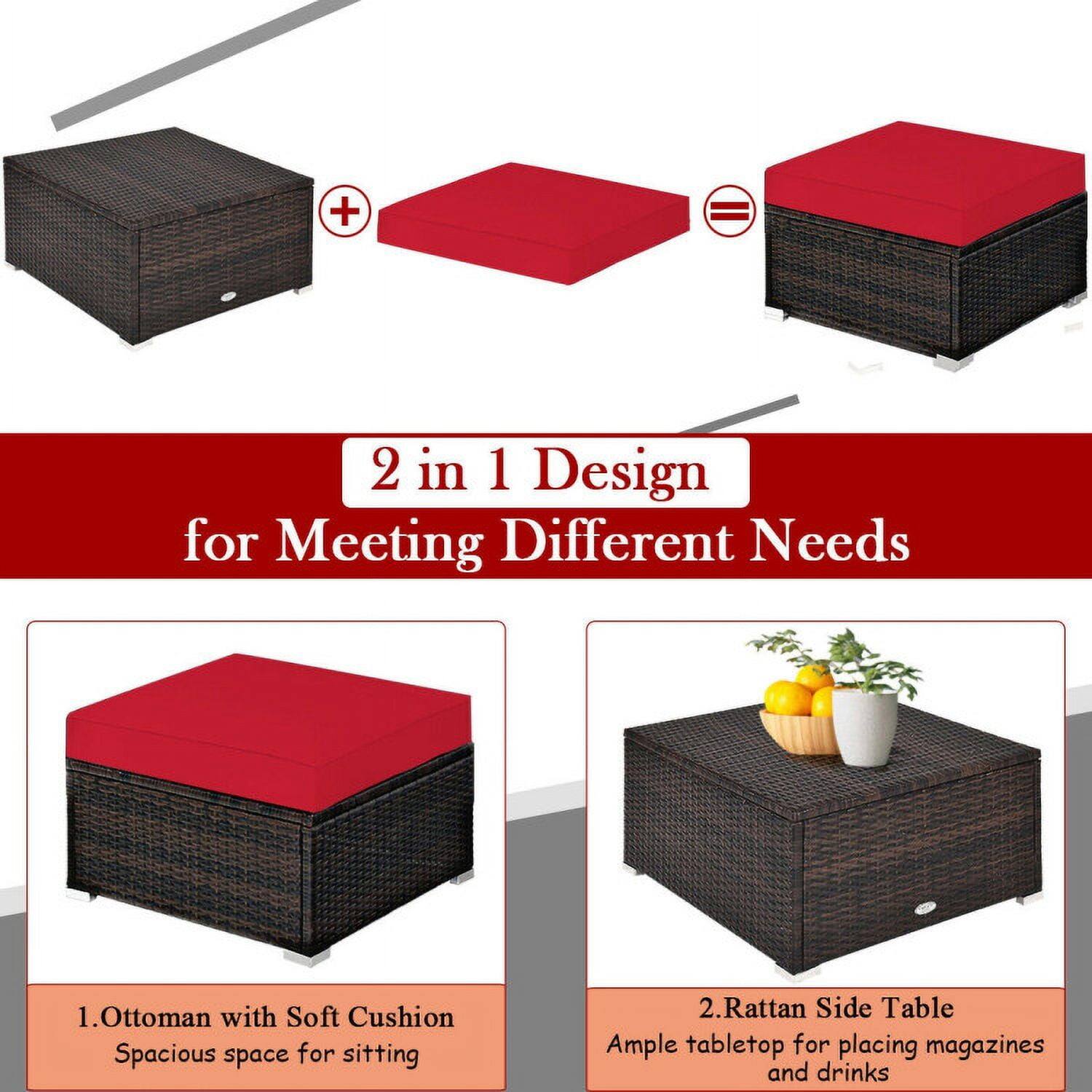 + = 2 in 1 Design for Meeting Different Needs

1. Ottoman with Soft Cushion
   Spacious space for sitting

2. Rattan Side Table
   Ample tabletop for placing magazines and drinks