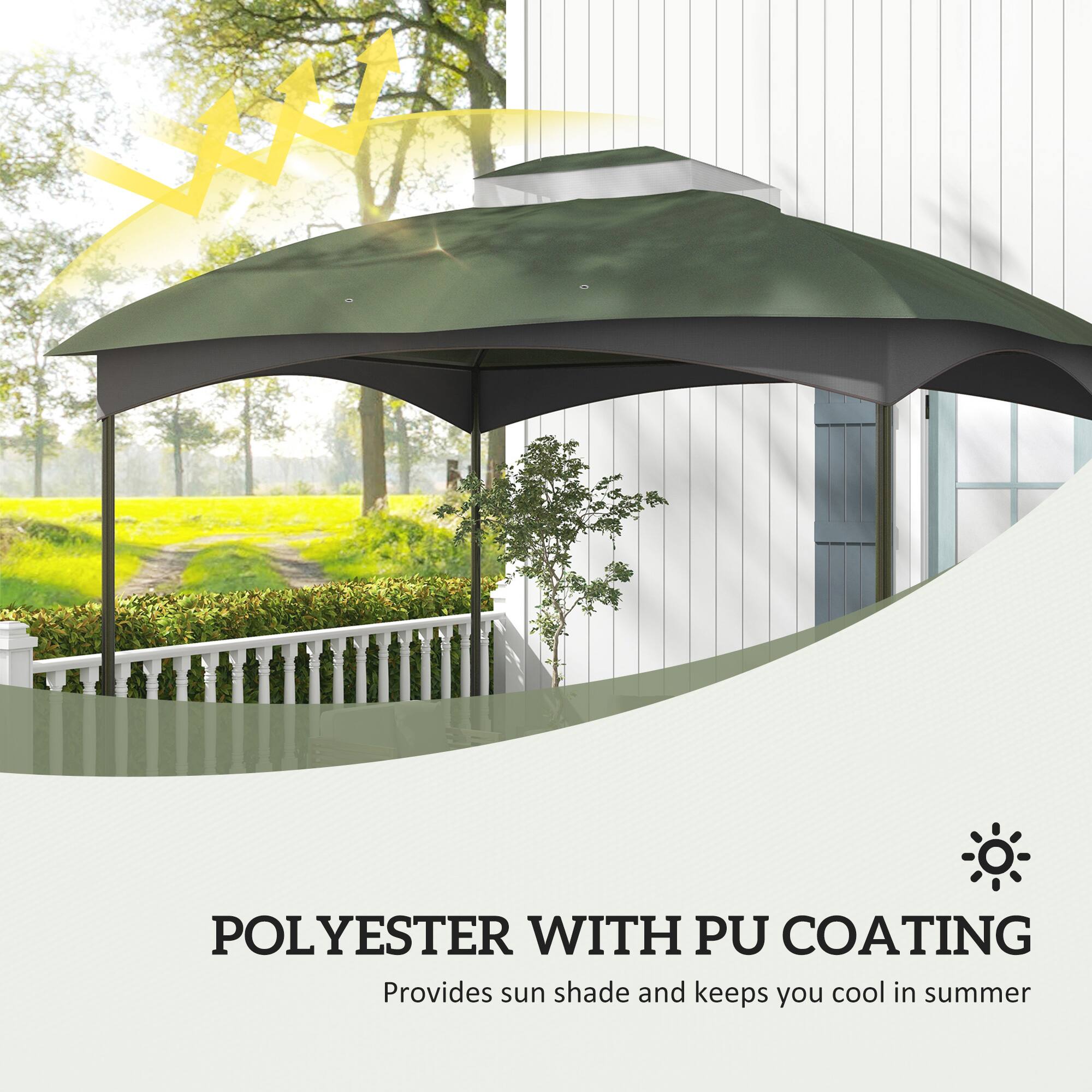POLYESTER WITH PU COATING  
Provides sun shade and keeps you cool in summer