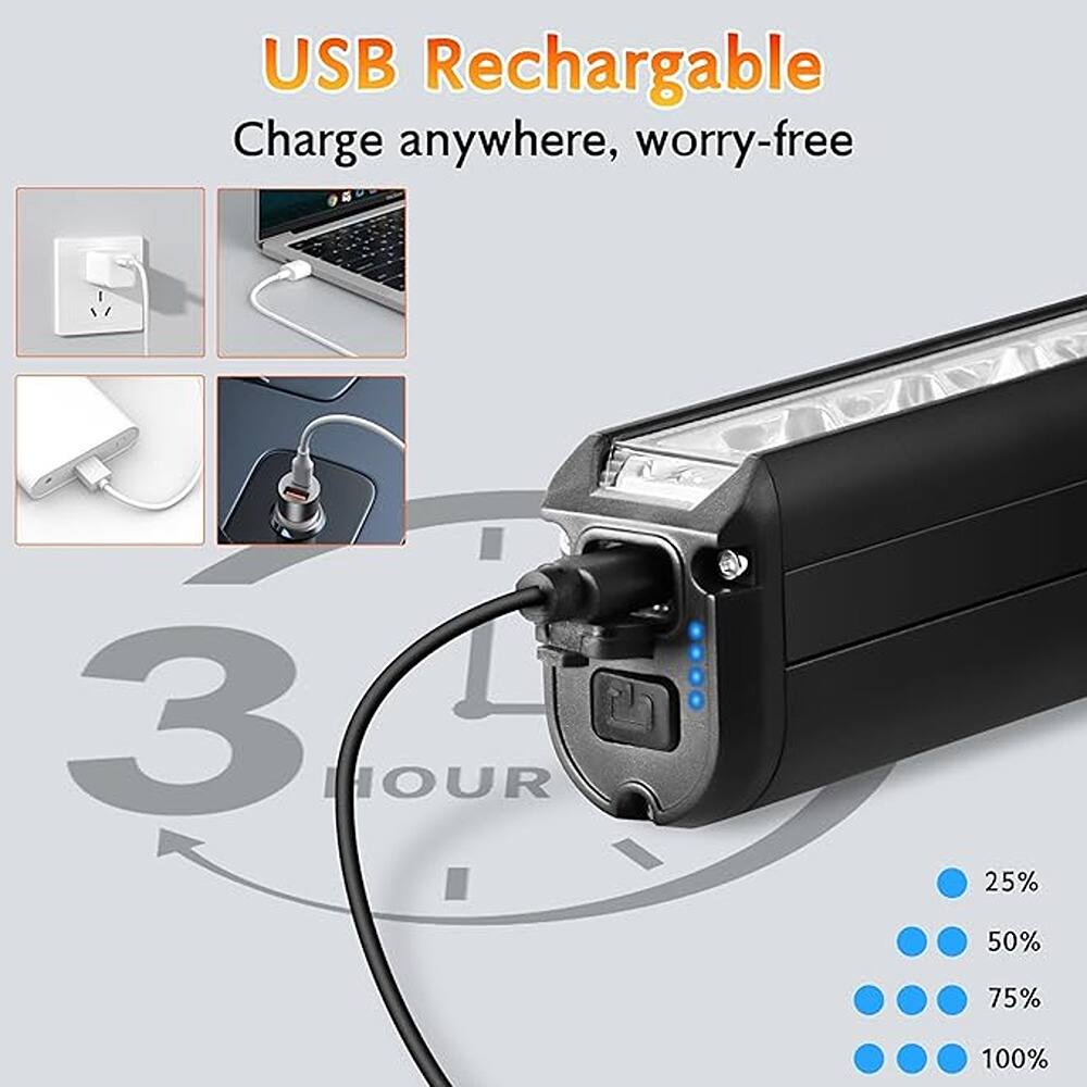 USB Rechargeable  
Charge anywhere, worry-free  

3 HOUR  

25%  
50%  
75%  
100%
