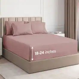 CGK Linens - 6 Piece Sheet Set - Extra Deep Pocket for 18"-24" Mattresses & Extra Pillowcases - King - Mauve