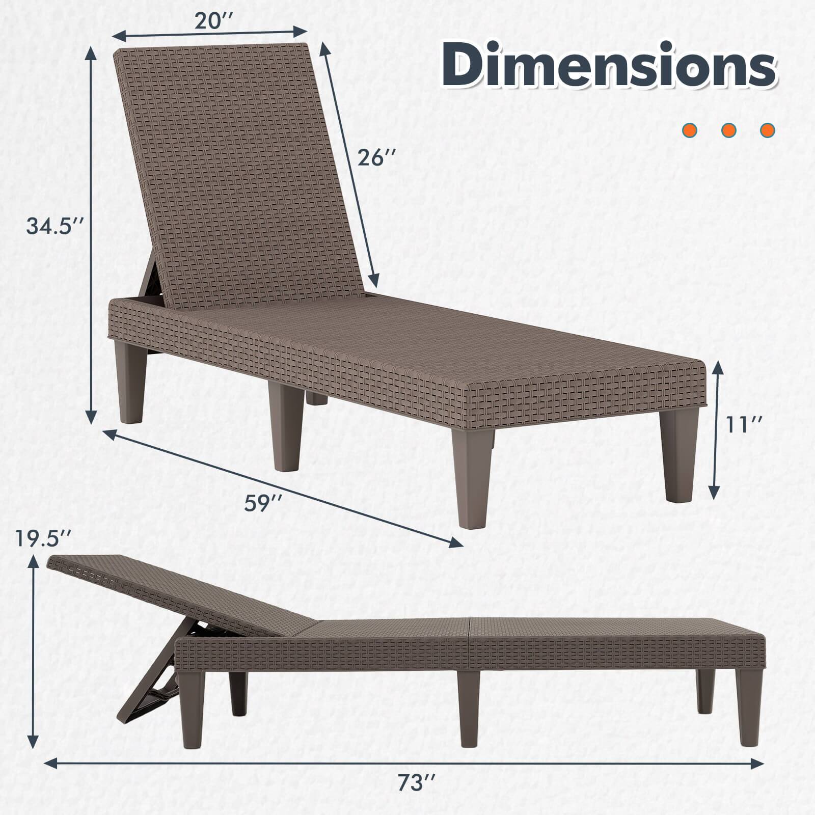 Dimensions: 20", 26", 34.5", 11", 19.5", 59", 73"
