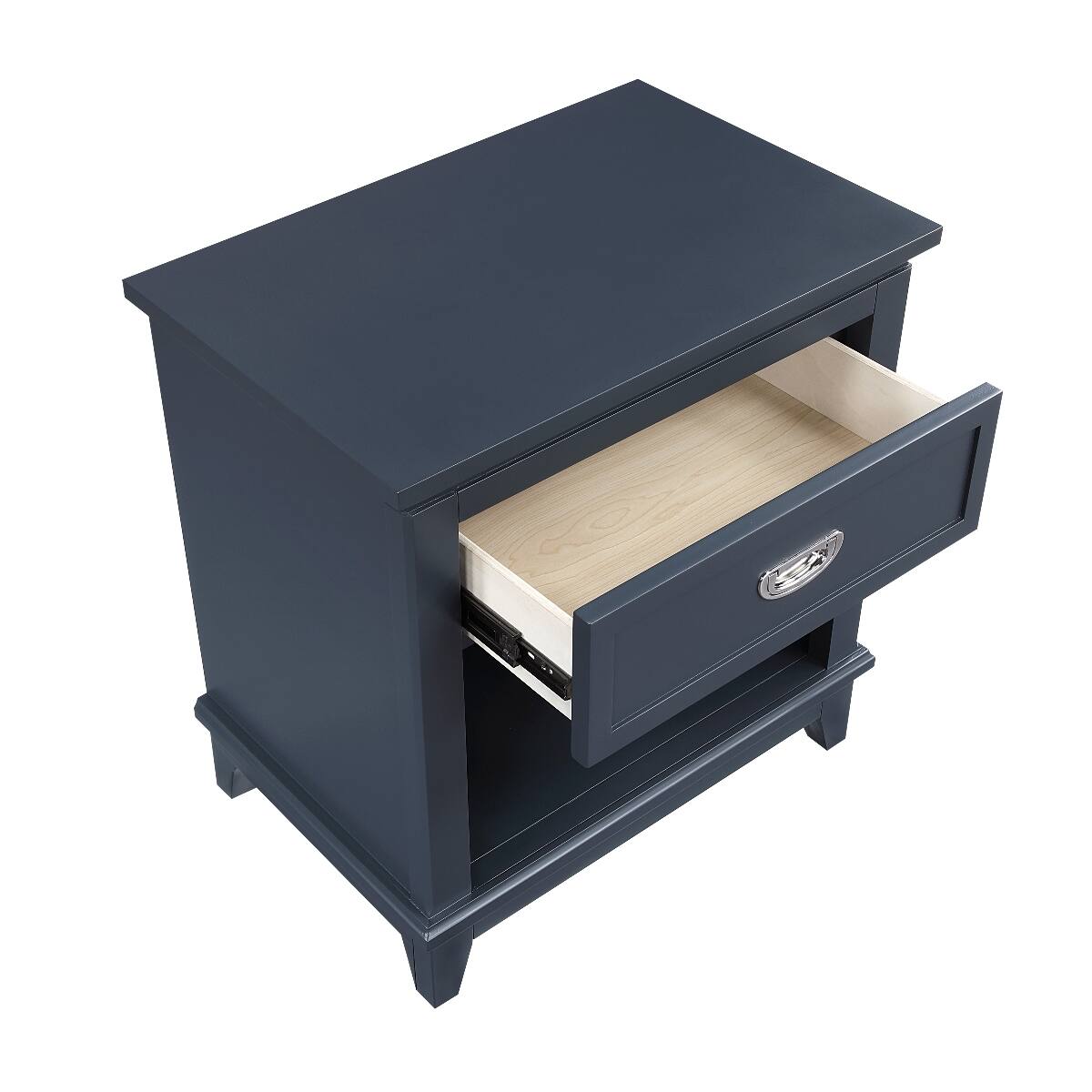 Back. Loheer - Loheer Navy Blue Nightstand with Drawer and Lower Shelf, Classic Bedroom Storage - Navy Blue.