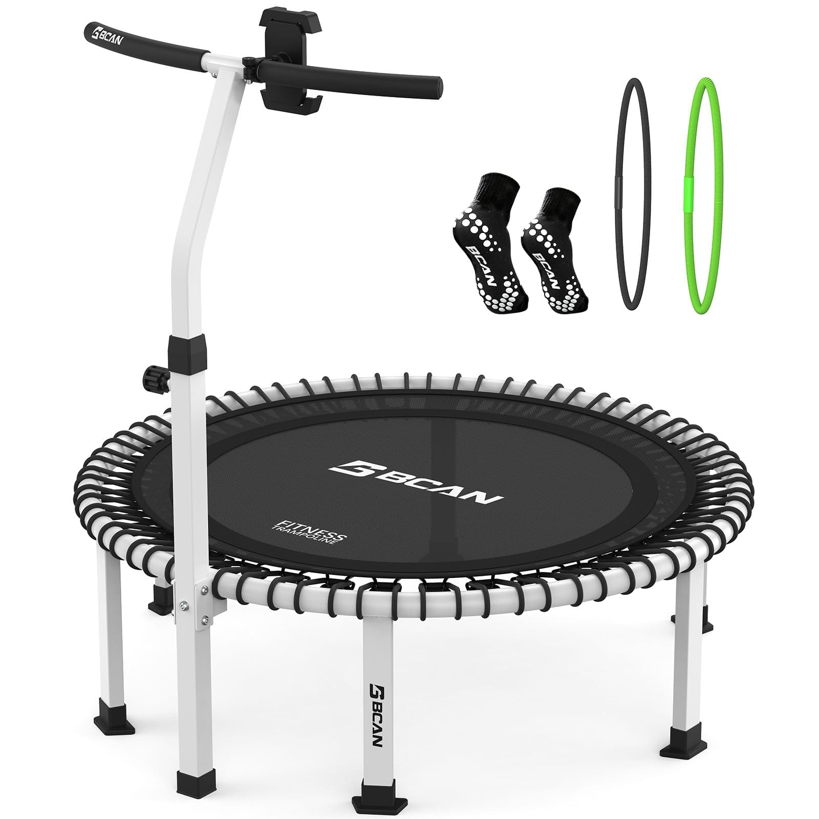 FED Fitness - BT4 40" Soft Land Pro Fitness Rebounder Trampoline, 500lb Capacity, Adjustable Tension Bungees, One-Piece Frame - White