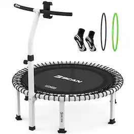 FED Fitness - BT4 40" Soft Land Pro Fitness Rebounder Trampoline, 500lb Capacity, Adjustable Tension Bungees, One-Piece Frame - White