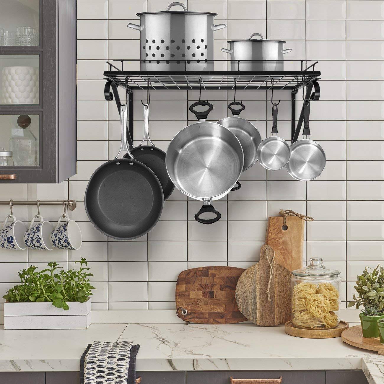 Alt View 1. Sorbus - Sorbus Kitchen Wall Pot Pan Rack With 10 Hooks Black - Black.