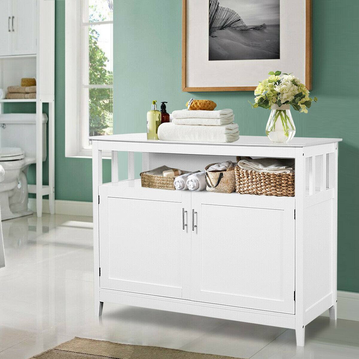 Alt View 2. Costway - Costway Modern Kitchen Storage Cabinet Buffet Server Table 36" Sideboard Dining Wood - White.