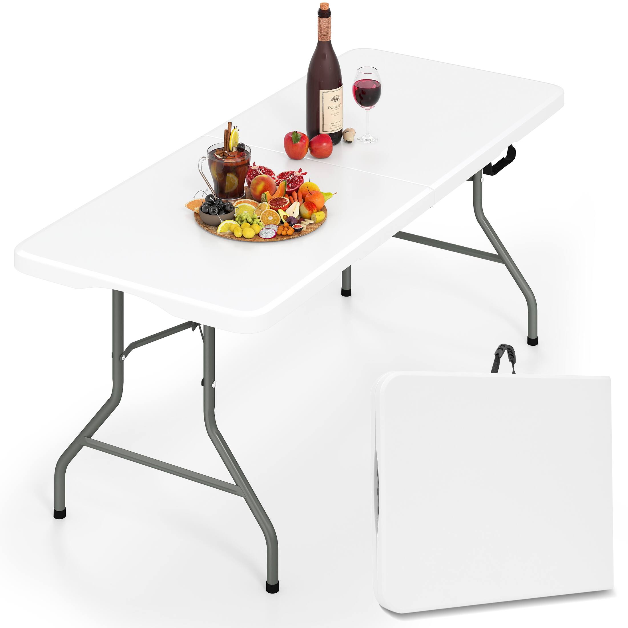 Alt View 1. SKONYON - Folding Table 6ft Plastic Folding Outdoor Table - White.