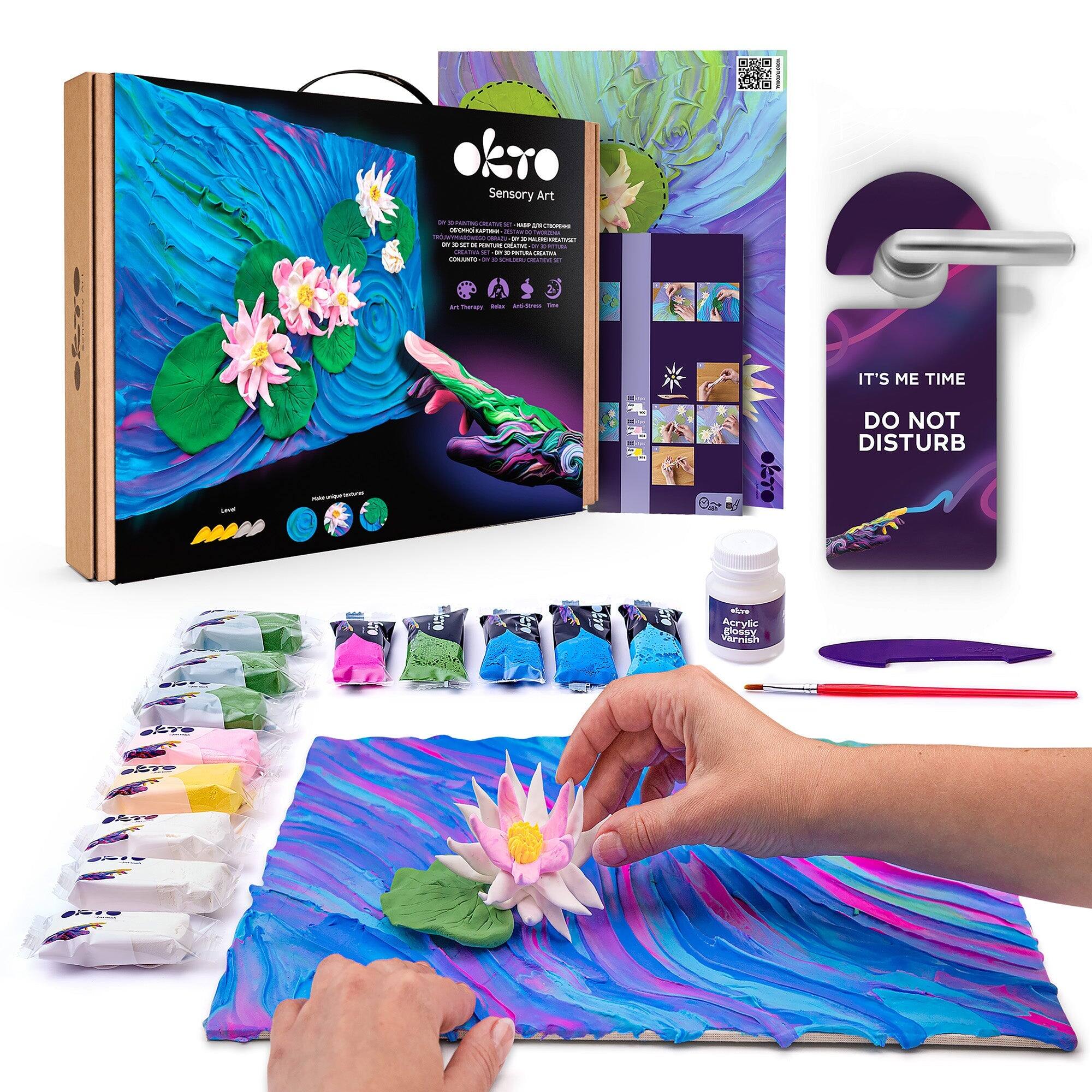 OKTO - Sensory Art 3D Painting “Water Lilies” – 11.8” x 15.7” Canvas Kit