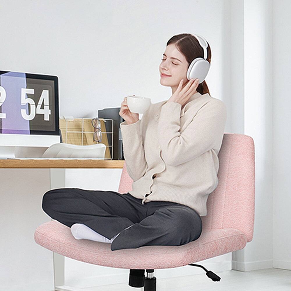 Alt View 6. Neo Chair - Criss Cross Chair, No Wheels, Armless Cross-Legged Office Desk Chair, Fabric Vanity Makeup Chair with Wide Seat - Standard-Pink.