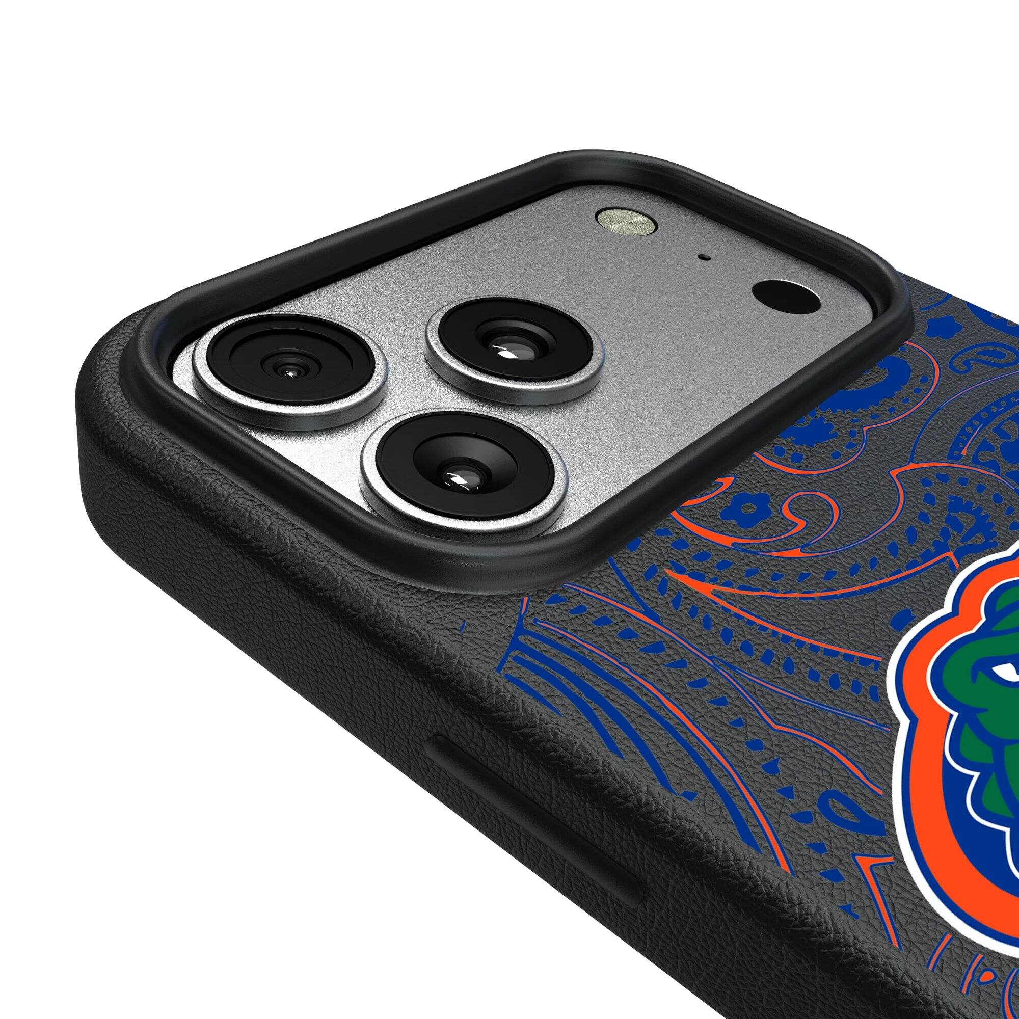 Alt View 2. Keyscaper - Florida Gators Paisley iPhone Magnetic Bump Case - 16 Pro - Black.
