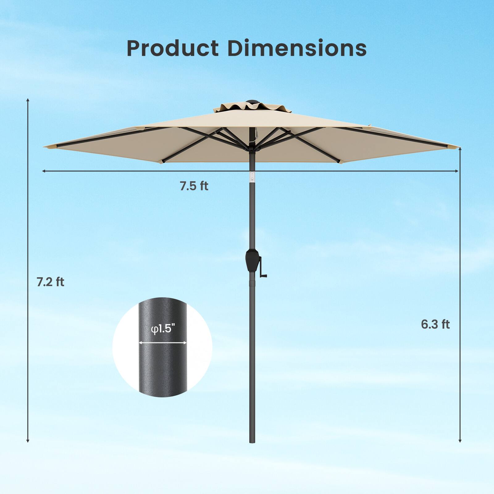 Product Dimensions: 7.5 ft, 7.2 ft, 1.5", 6.3 ft