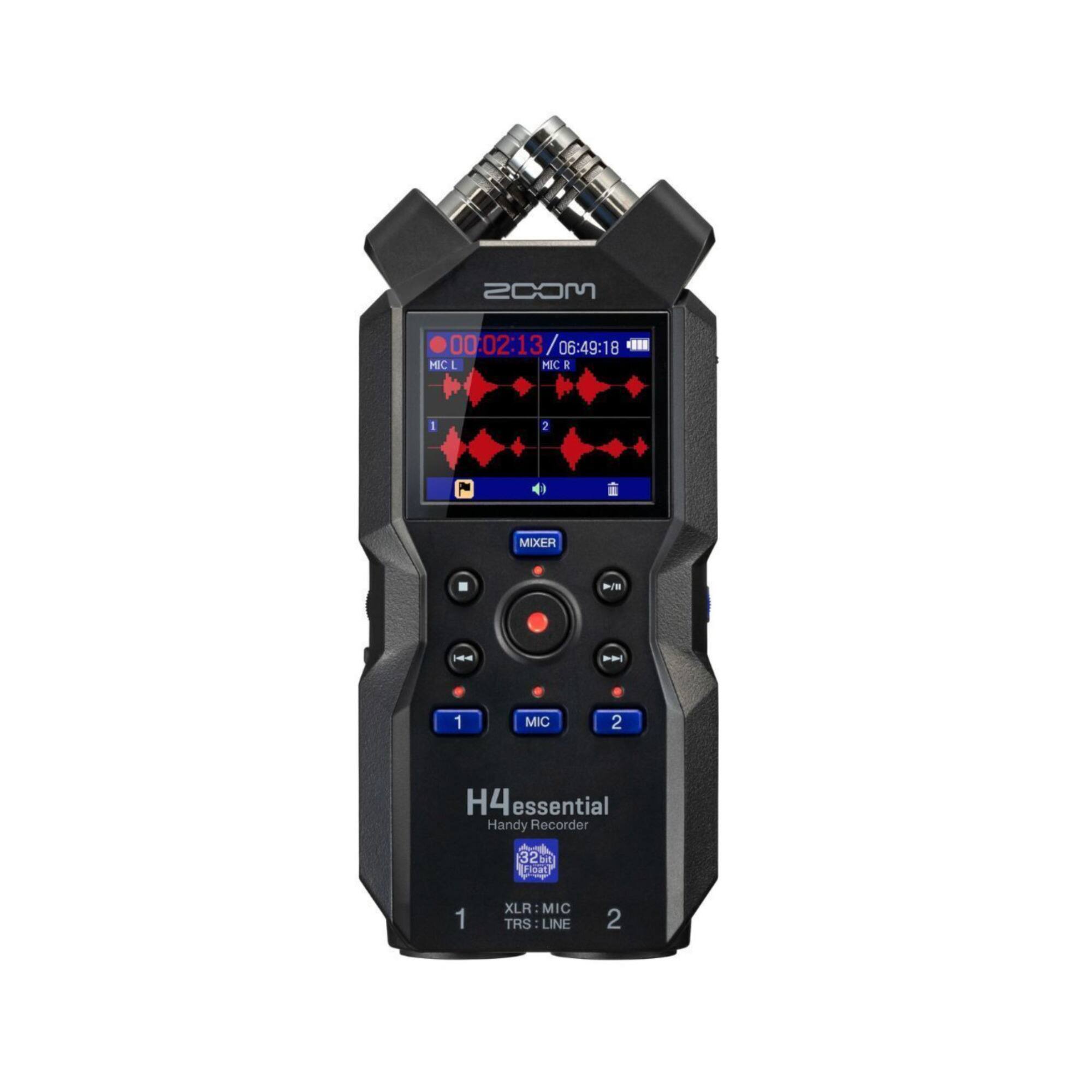 MOOS 00:02:13 / 06:49:18  
18 MIC L MIC 2 1 2  
N = MIXER  
H 1 MIC 2 H4  
4essential Handy Recorder 32bm  
O Floar 1 XLR: : MIC TRS : LINE 2