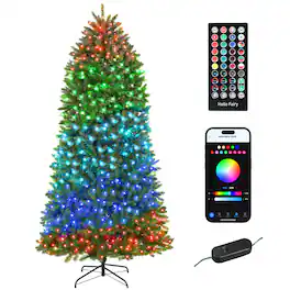 Homcom - Smart Prelit Christmas Tree, Full-Spectrum RGB Dimmable LEDs, App & Remote Control, Wide Full Hinged - Green
