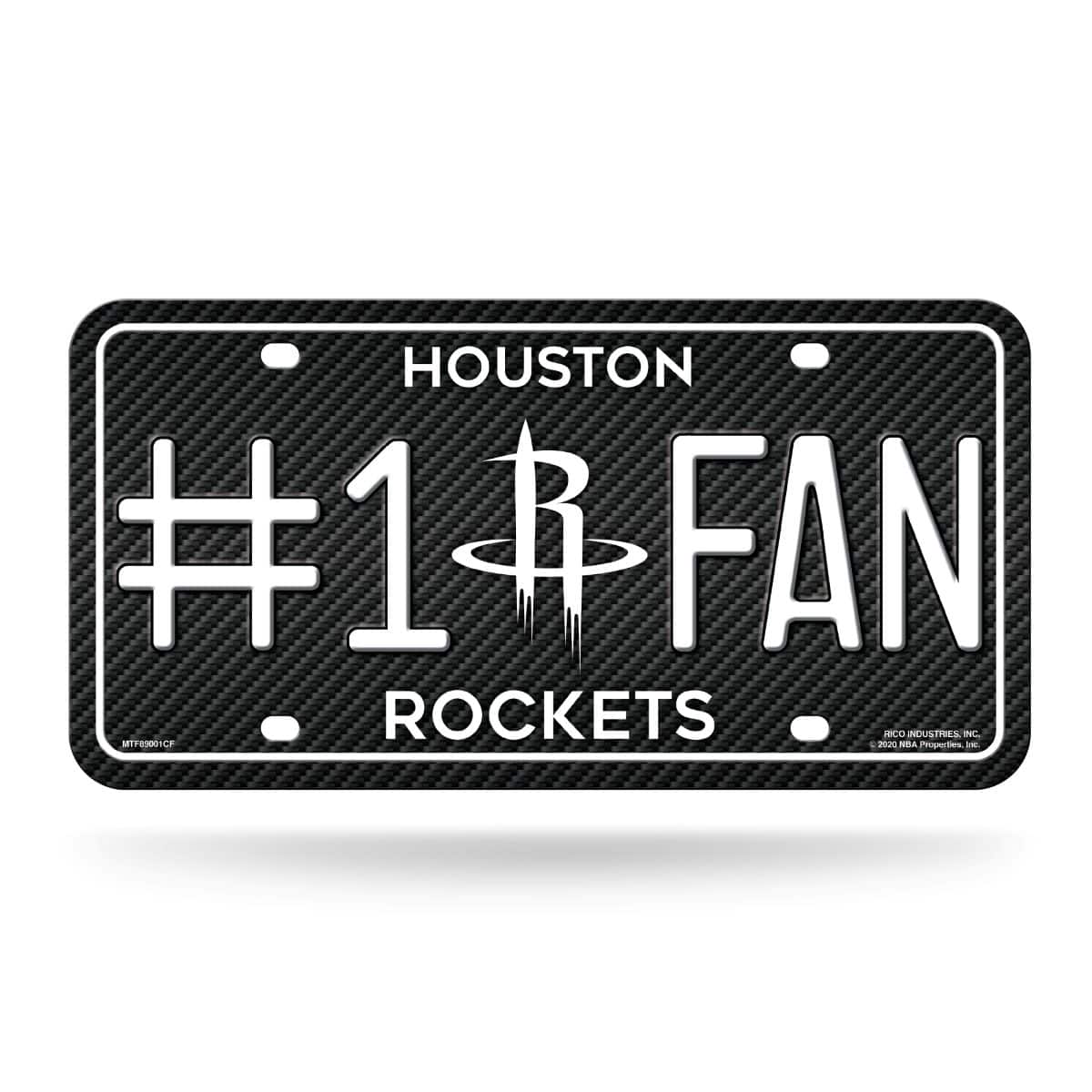 Rico Industries - Houston Rockets #1 Fan Carbon Fiber Design Metal License Plate Tag - Number One! Let's Go - Multi