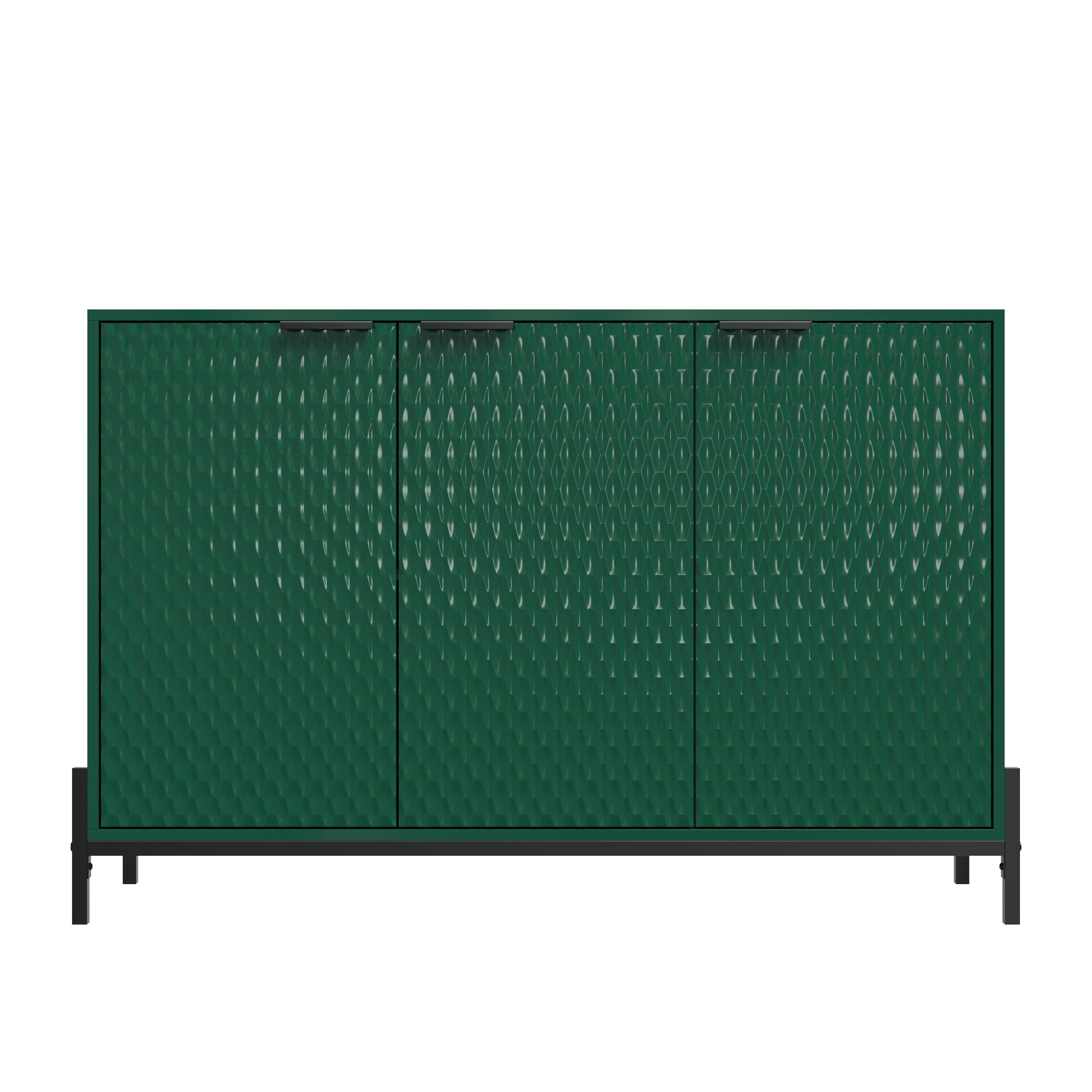 Boyel Living - 31.5 in. H Modern 3-Door Storage Cabinet with High-gloss Finish and Featuring Iron Handles - Green