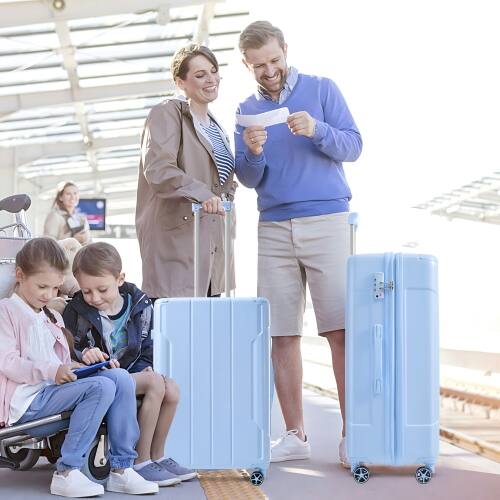 Alt View 4. YONWAY - 28 Inch Expandable Checked Luggage, Hardshell ABS Medium Suitcase with Spinner Wheels, TSA Lock - Blue.