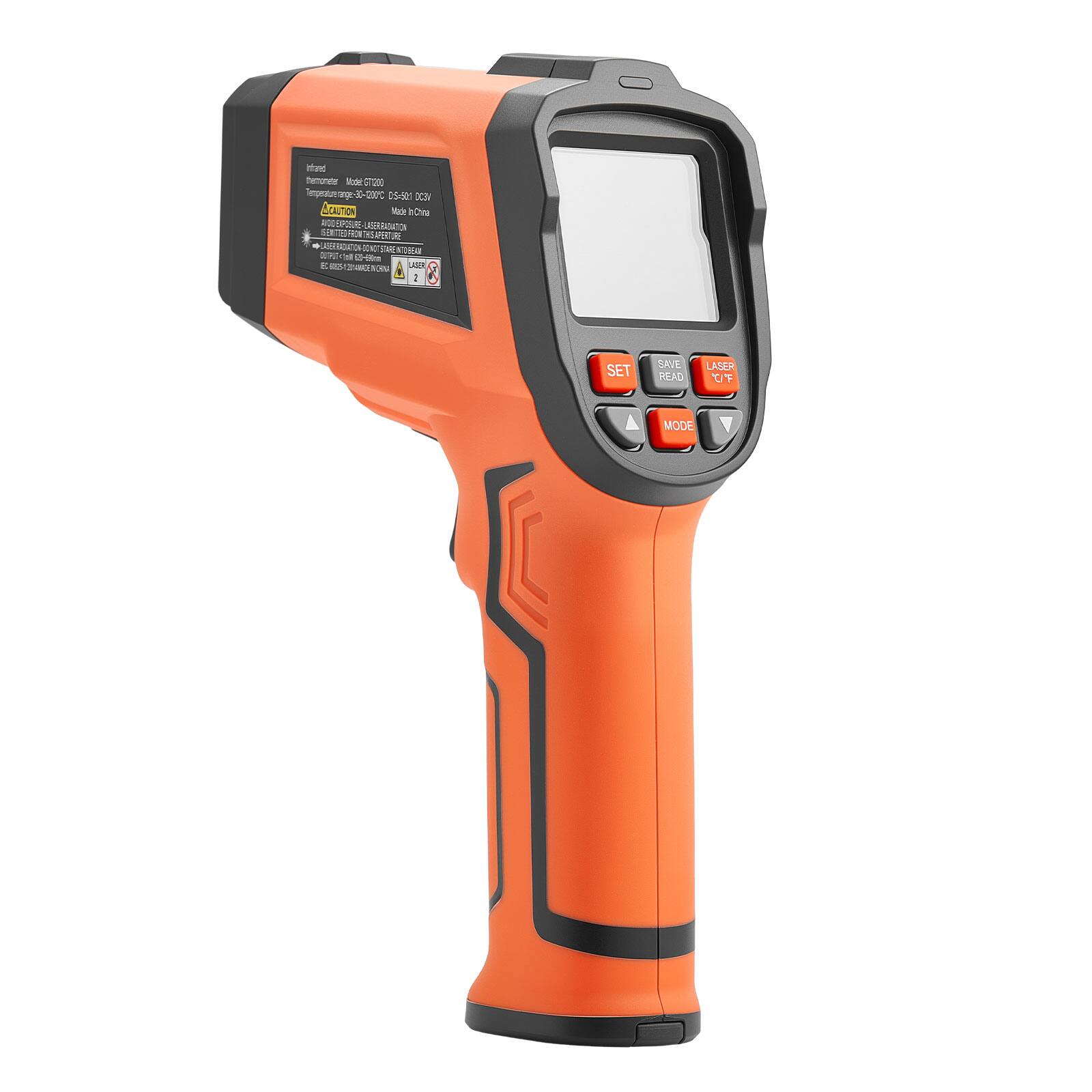 Infranet Twinet - 2L500 Infrared Thermometer  
Temperature range: -30°C to 200°C  
Model: GT600  
Class: 0.5 - 1.0  
Mode: C/H  
CAUTION  
LASER EYE HAZARD  
DO NOT STARE INTO LASER BEAM  
BE 23249-00000  
2  
SET  
SAVE  
READ  
LASER  
MODE