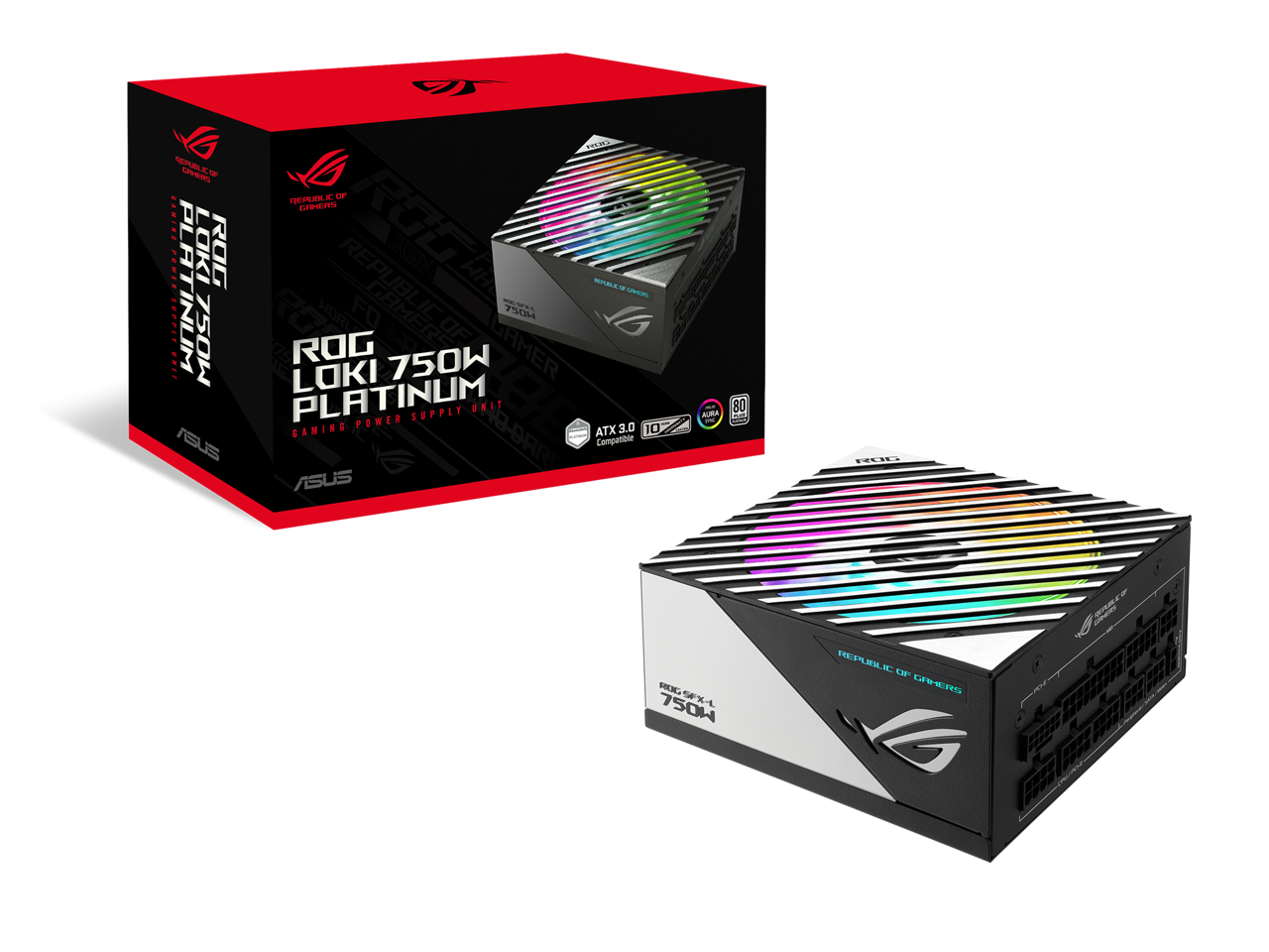 ROG Loki 750W Platinum  
Gaming Power Supply Unit  
ATX 3.0 Compatible  
80 Plus Gold  
ASUS AURA  
Republic of Gamers