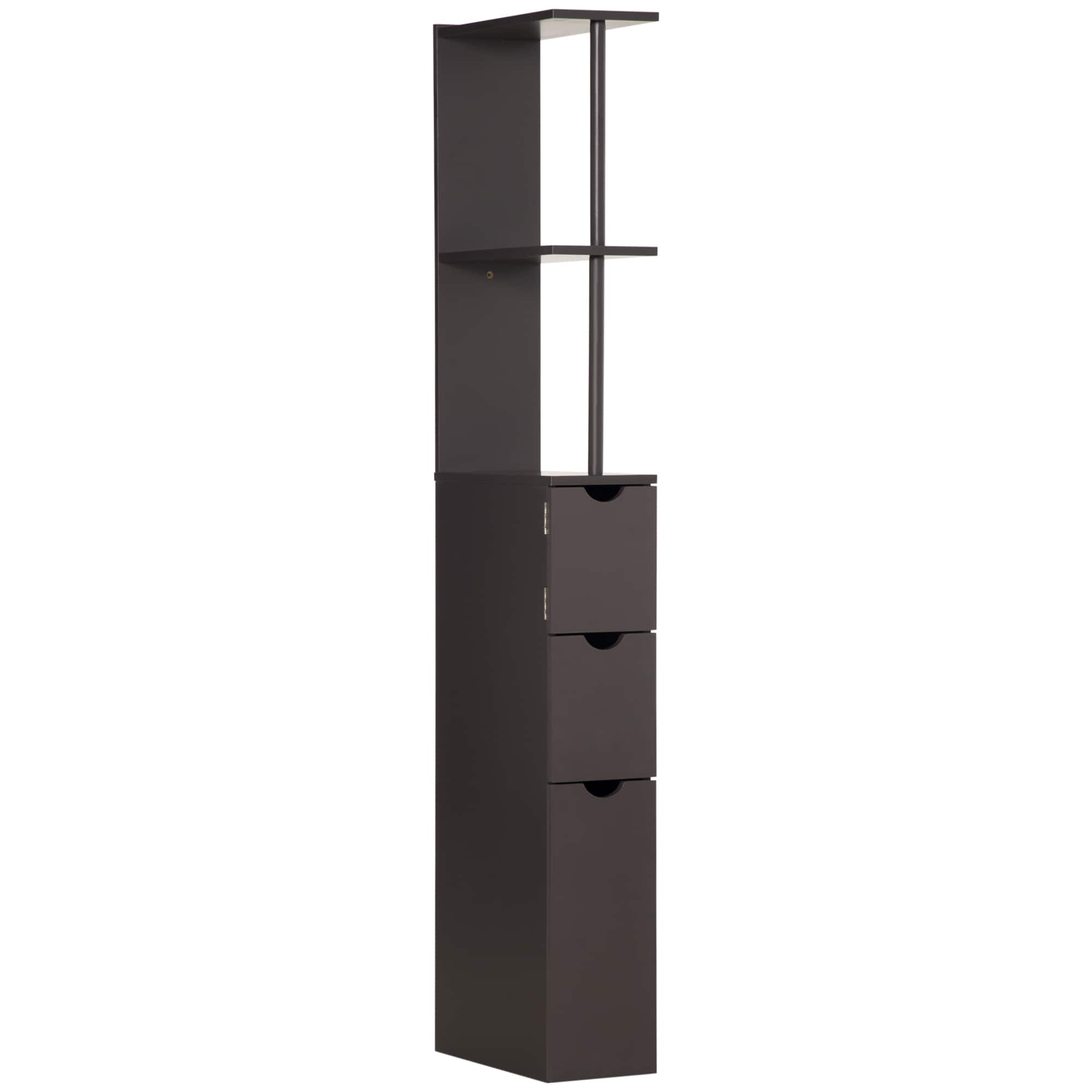 Homcom - 54" Tall Bathroom Storage Cabinet, Freestanding Linen Tower with 2-Tier Shelf and Drawers - Brown