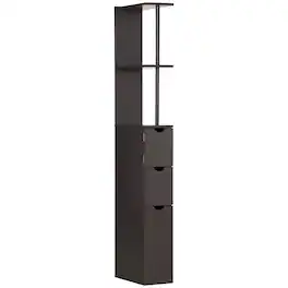 Homcom - 54" Tall Bathroom Storage Cabinet, Freestanding Linen Tower with 2-Tier Shelf and Drawers - Brown