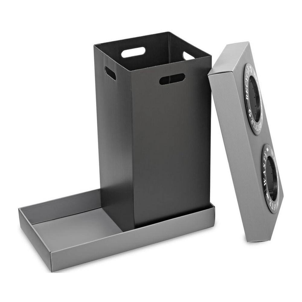 Left. Alpine Industries - 28 Gallon Plastic Indoor Trash and Recycling Bin with 2 Compartments - Gray.