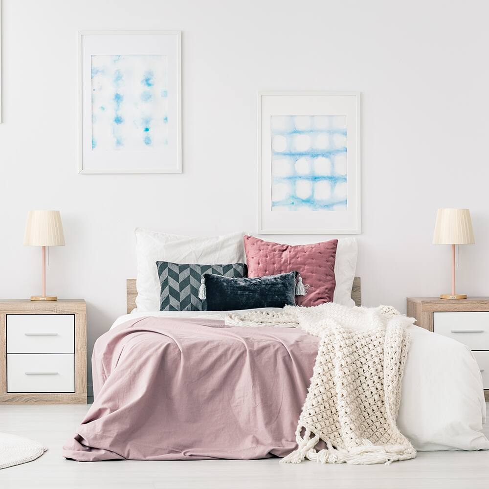 Alt View 3. Oumilen - Metal Pole Table Lamp with Natural Wood Base & Pleated Fabric Shade, Pink.