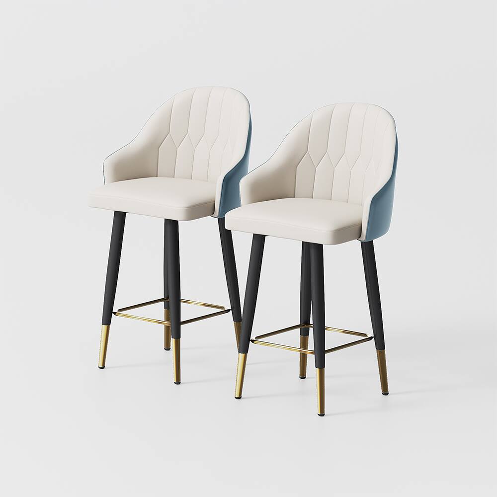 Alt View 6. POVISON - 24" Modern Counter Stools Set of 2, Leather Bar Stools with Backs, Upholstered Bar Stools, Beige Bar Stools, Blue - Blue PU Leather.