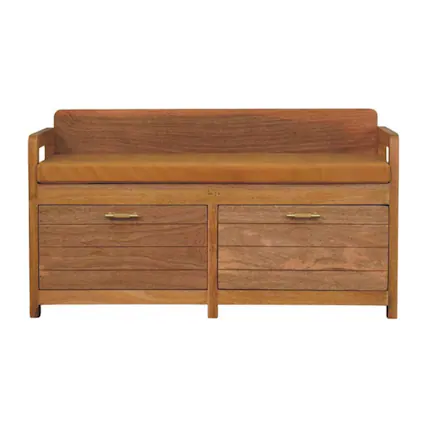 Front. Artisan Furniture - Artisan Furniture Solid Wood Oxford Oak-ish 2 Drawer Storage Bench, Upholstered, 2 Drawers, Brown - Brown.