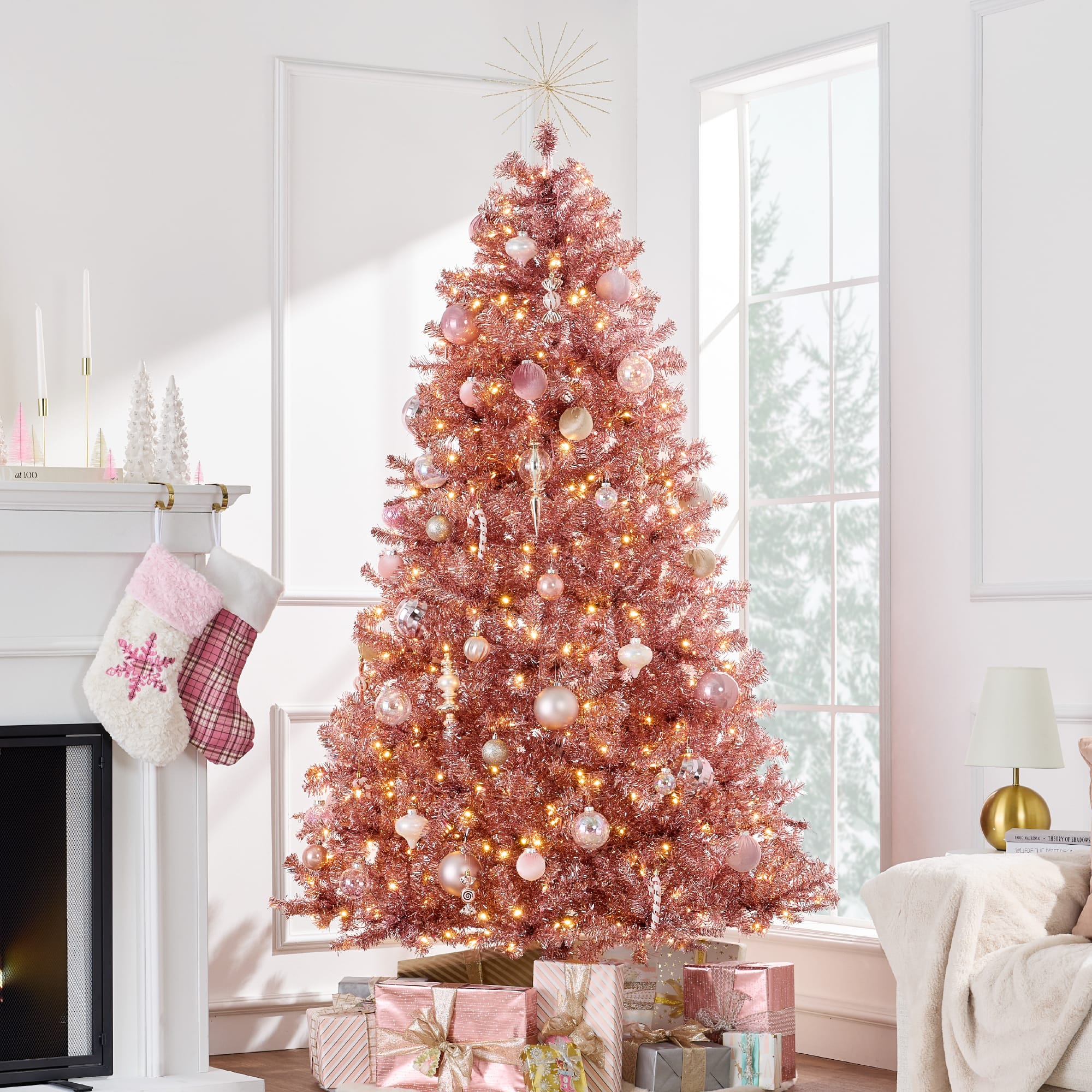 Front. Best Choice Products - Best Choice Products Prelit 7.5ft Artificial Tinsel Christmas Tree Festive Holiday Decoration w/ 1,350 Tips - Pink - Pink.