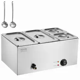 VEVOR - 4-Pan Commercial Food Warmer, 16.4QT Electric Steam Table, 1200W Professional Countertop Stainless Steel Buffet Bain - Silver
