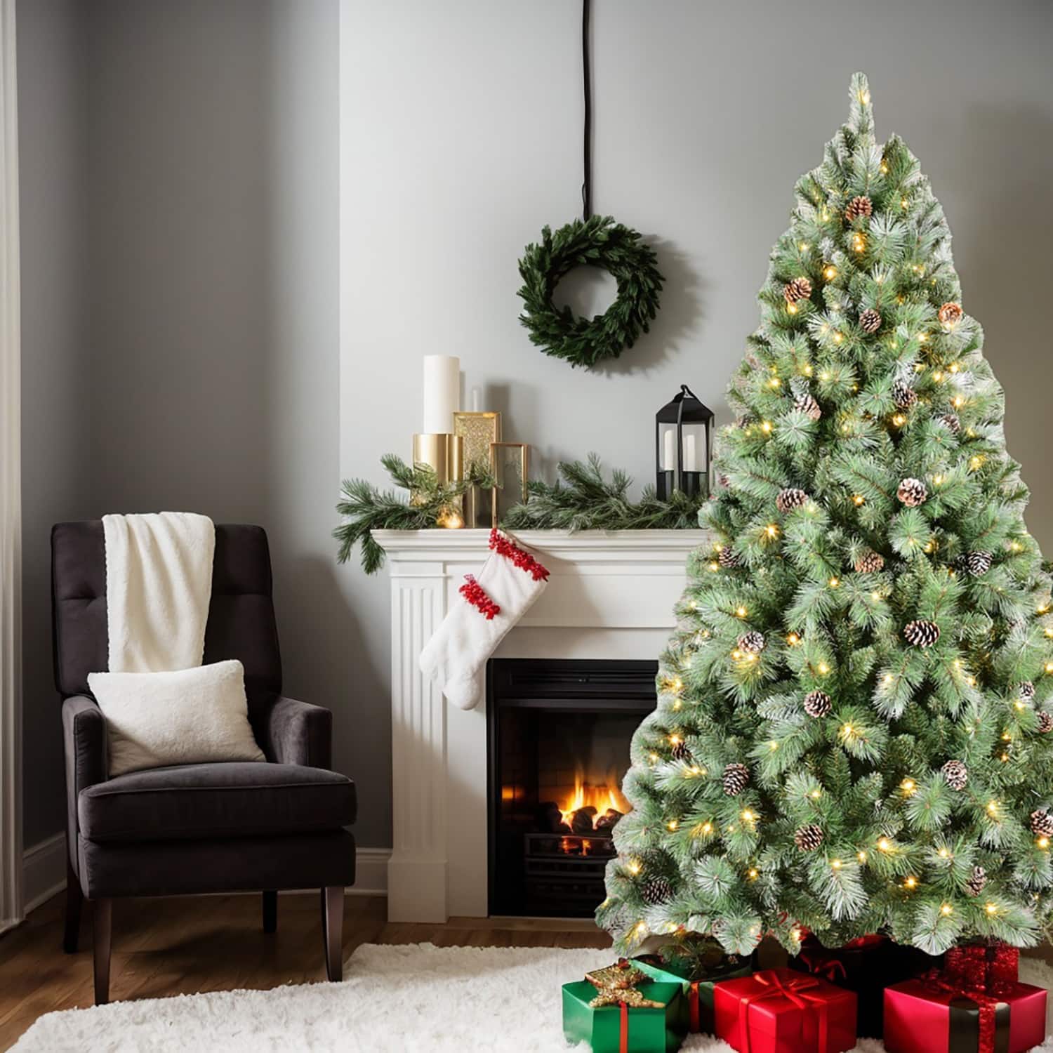 Resenkos - Artificial 5ft Christmas Tree with 694PVC/Hard Needle Mixed Branch Tips,Pine cone,Hinged Premium - Green